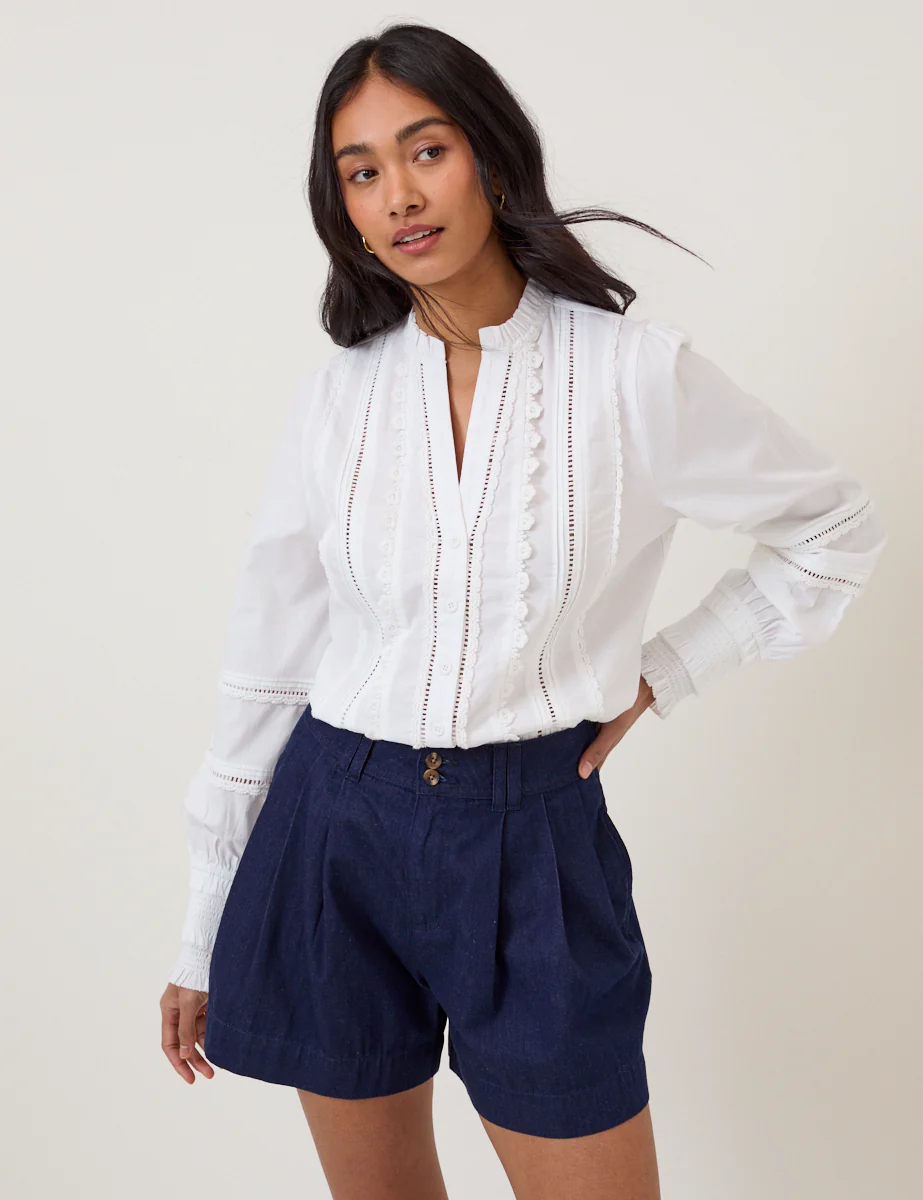 Dark Blue Pleated High Waisted Shorts - Image 3