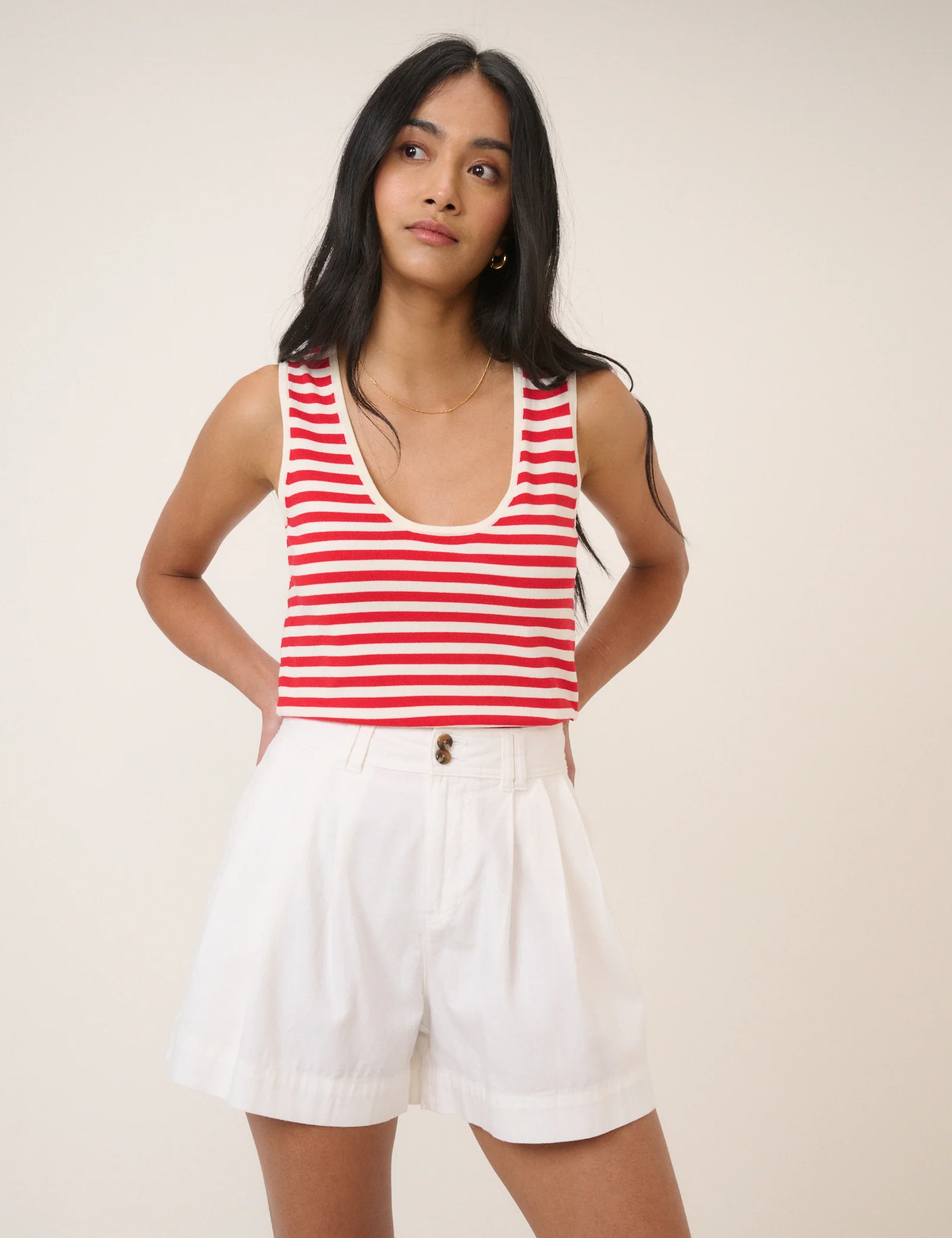 White Pleated High Waisted Shorts - Image 3