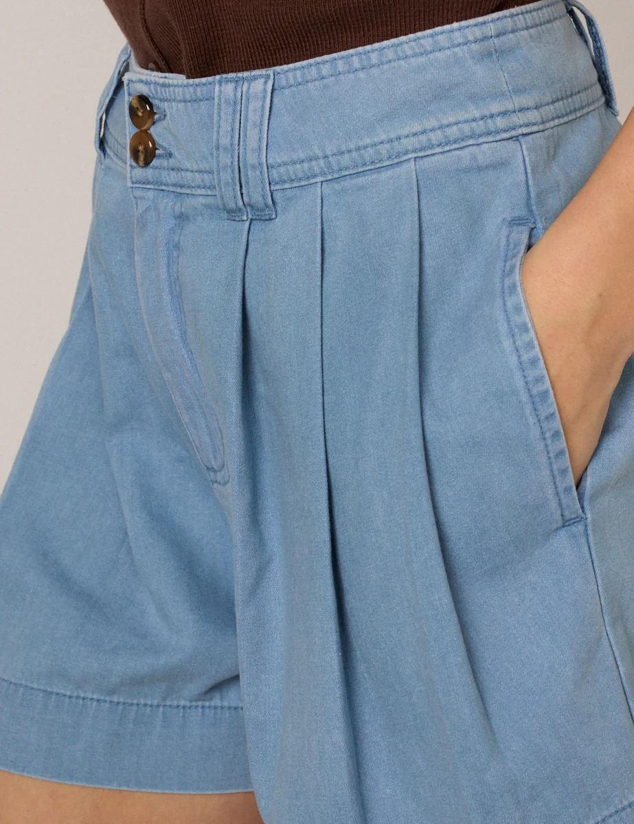 Light Blue Pleated High Waisted Shorts - Image 2