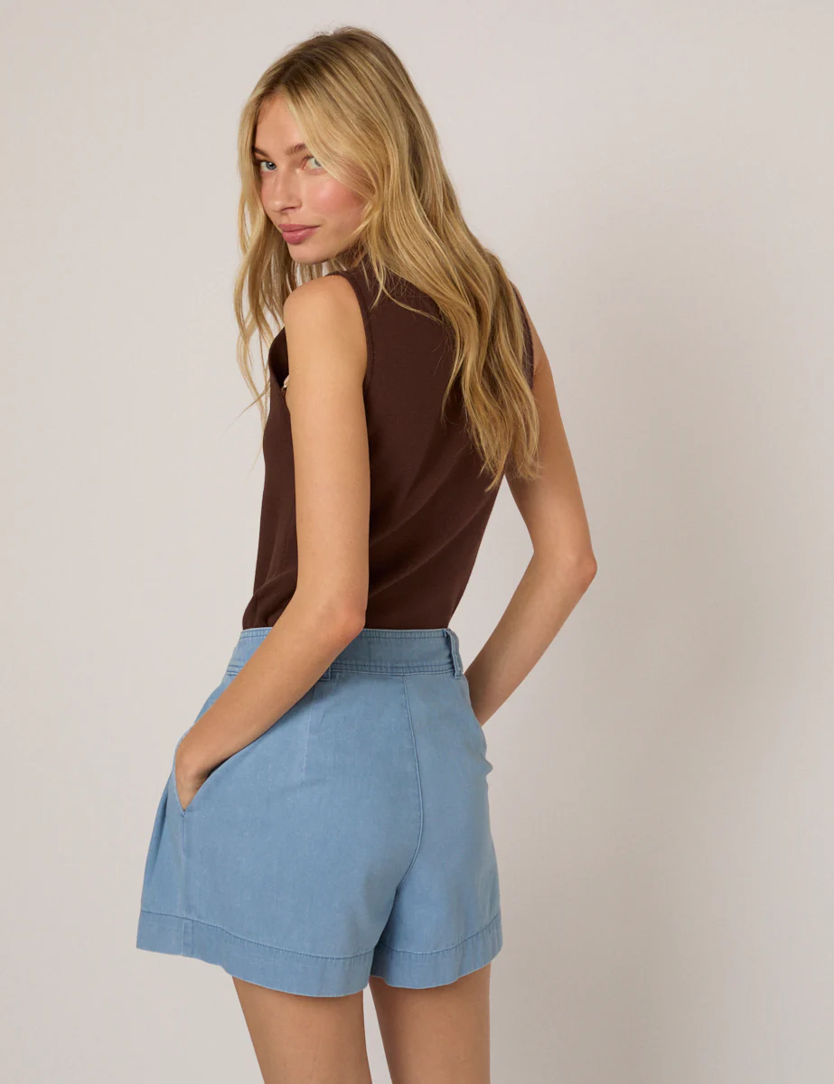 Light Blue Pleated High Waisted Shorts - Image 5