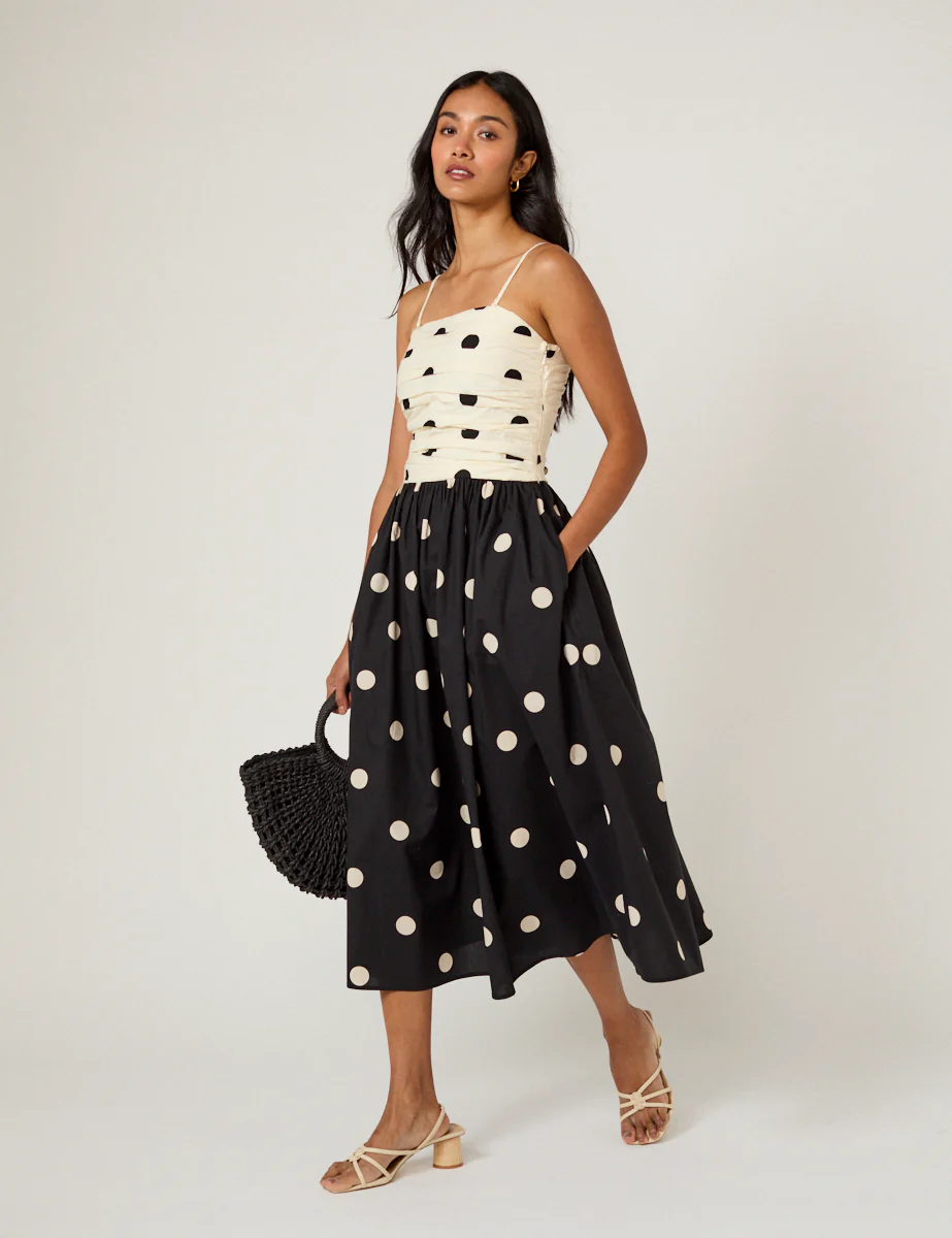 Monochrome Polka Dot Alice Midi Dress - Image 2