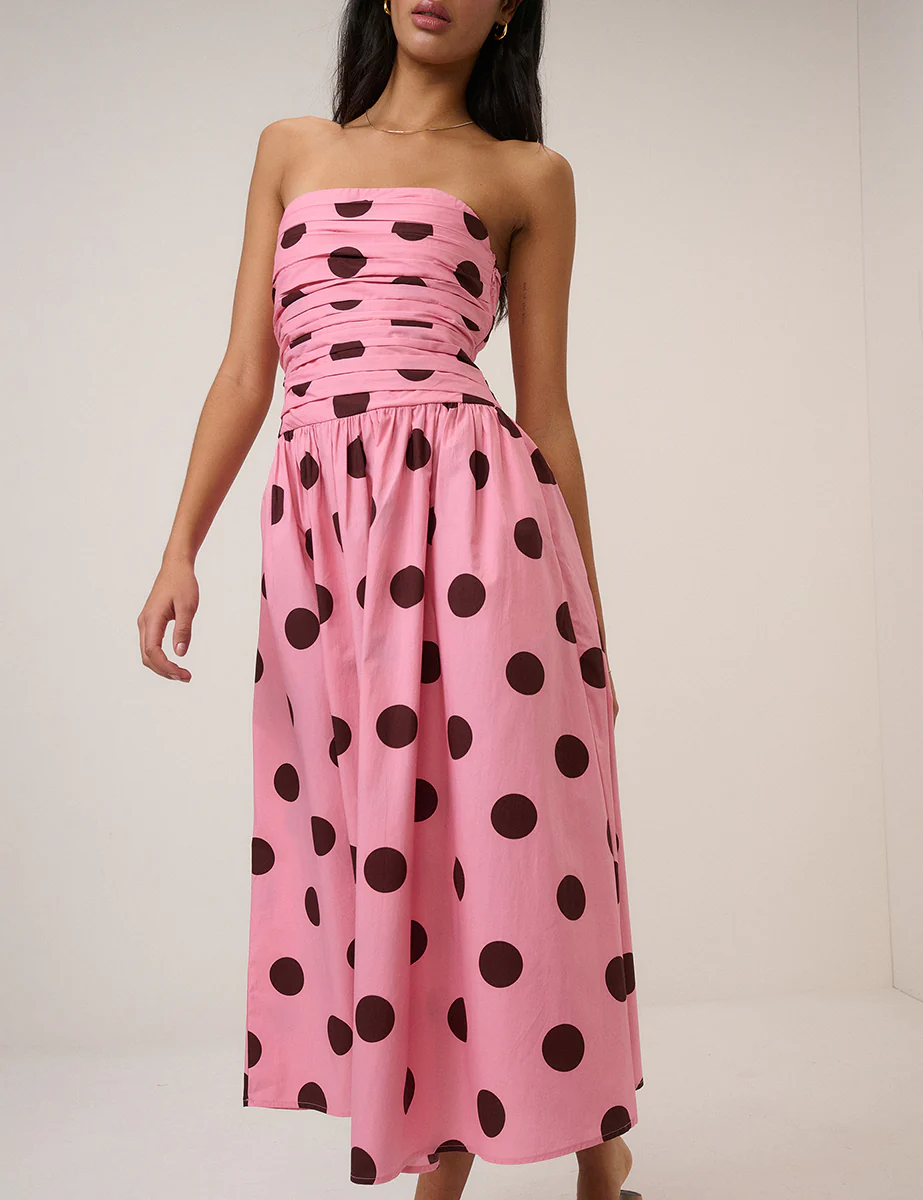 Pink Polka Dot Bandeau Alice Midi Dress - Image 2