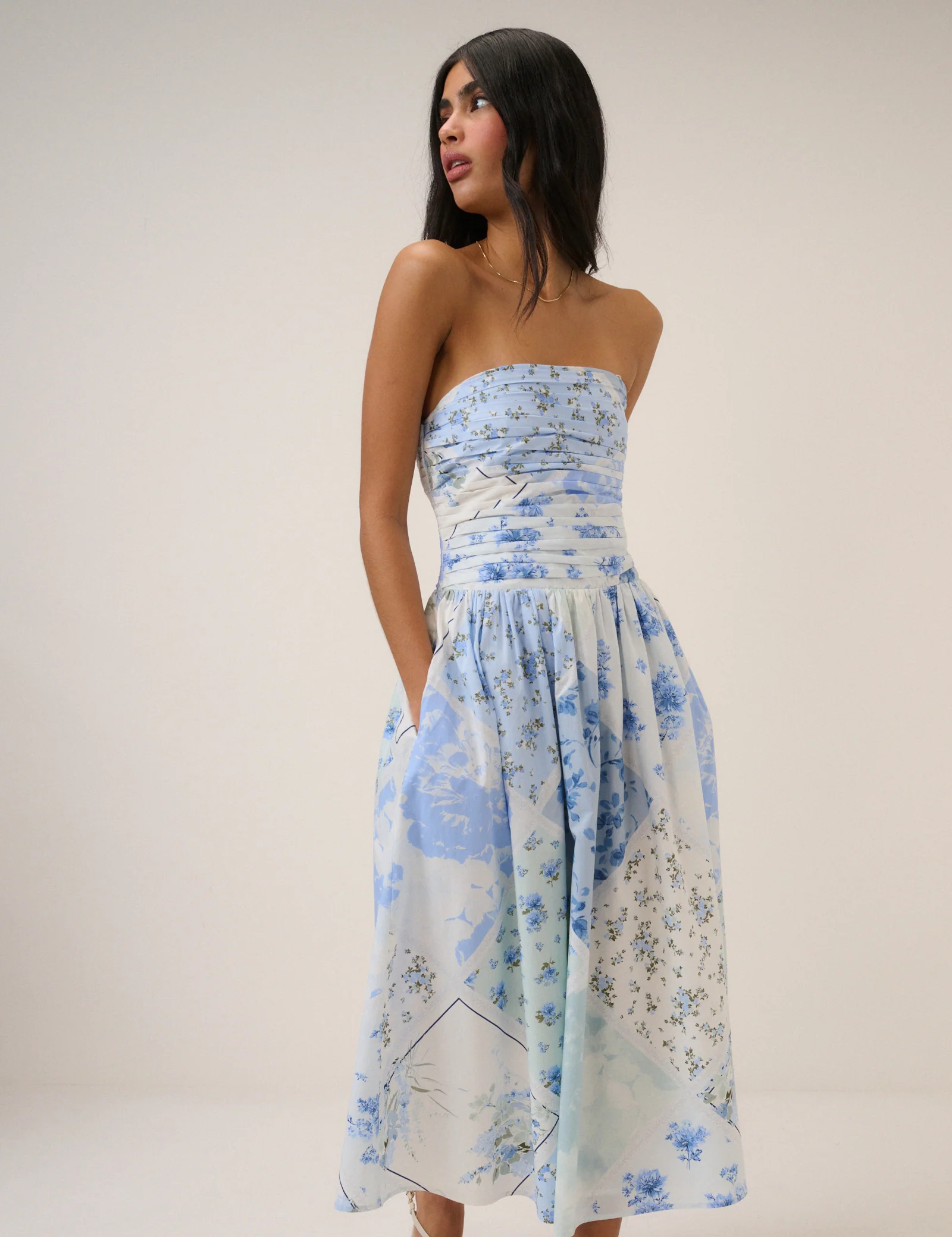 Blue Floral Bandeau Alice Midi Dress - Image 5
