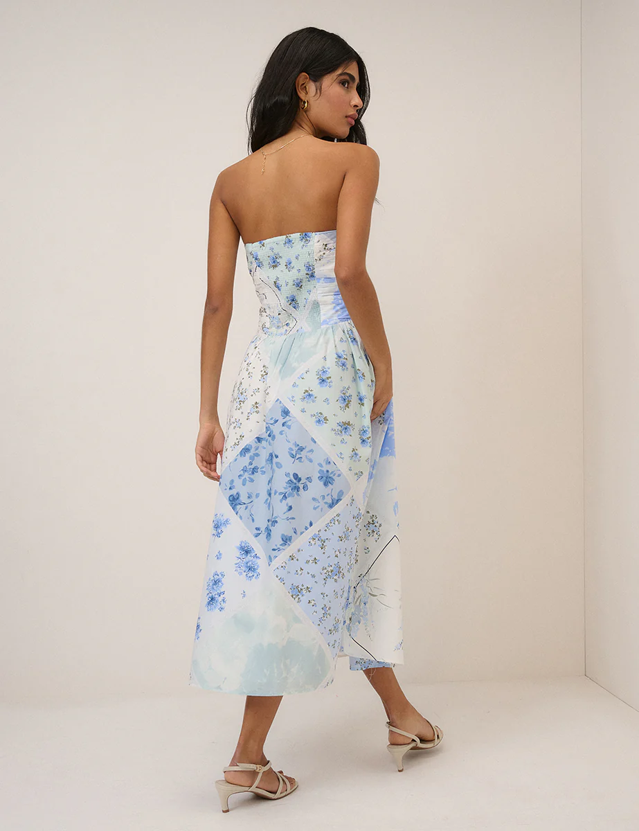 Blue Floral Bandeau Alice Midi Dress - Image 6