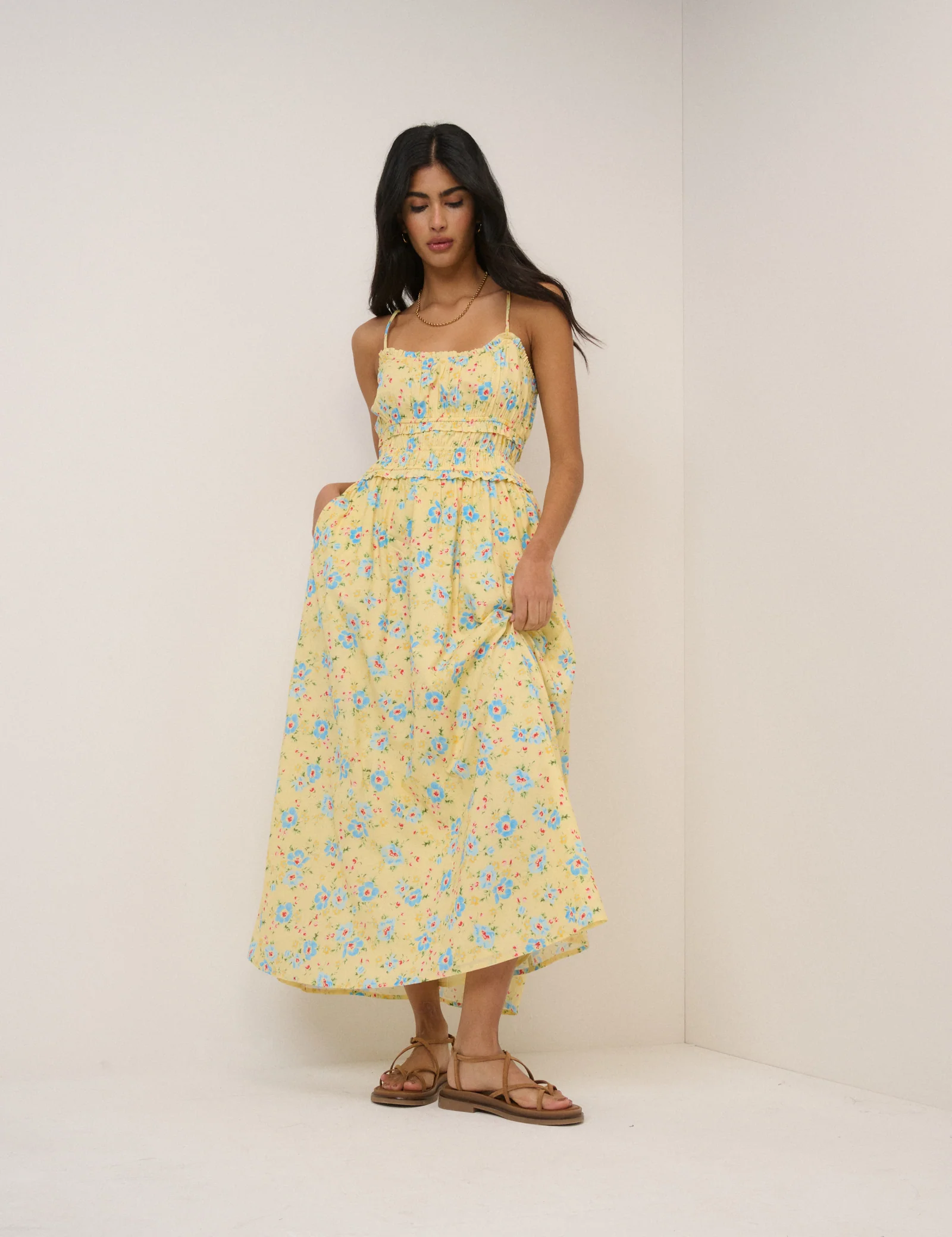 Butter Yellow Floral Alina Midi Dress - Image 2