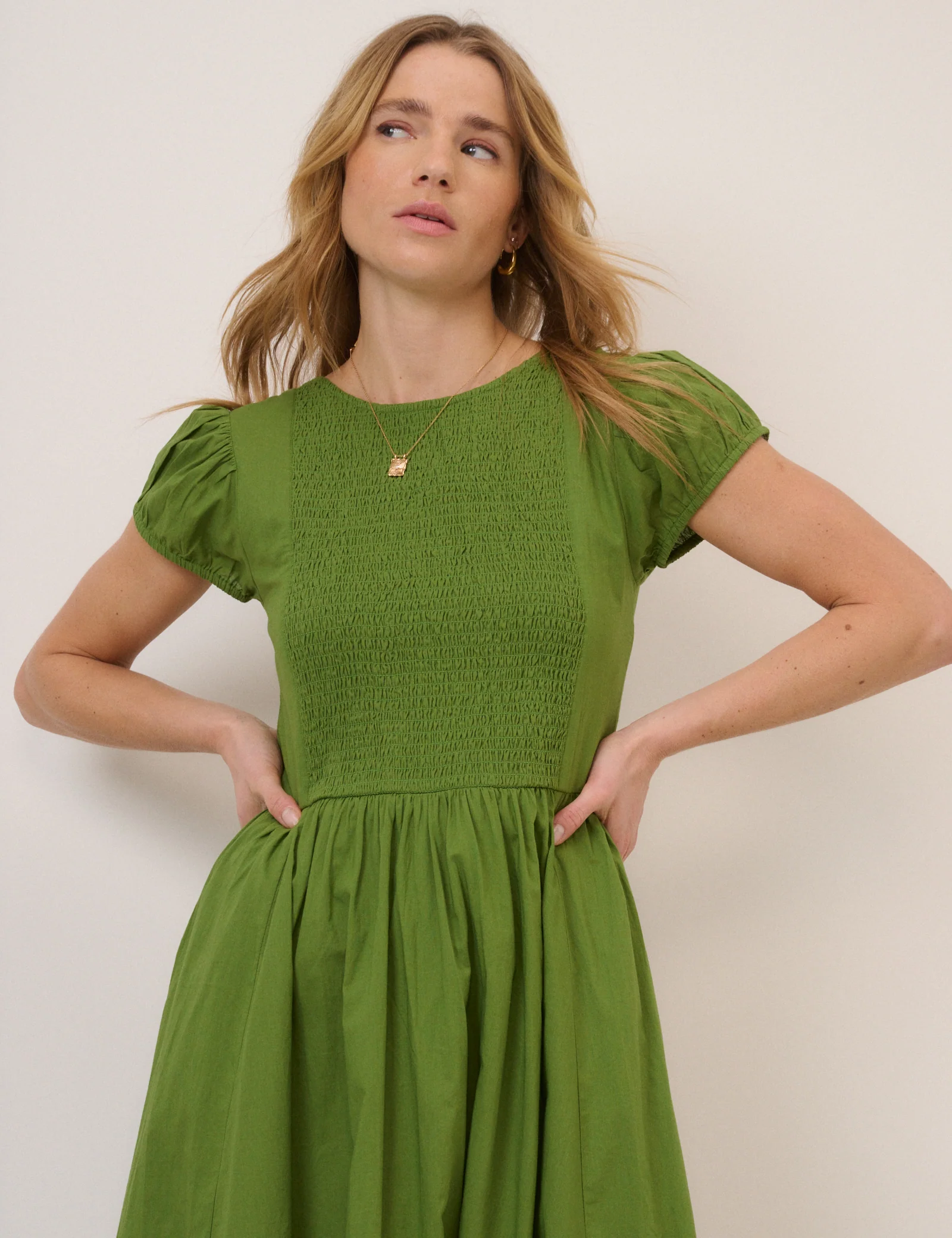 Green Puff Sleeve Allison Midi Dress - Image 3
