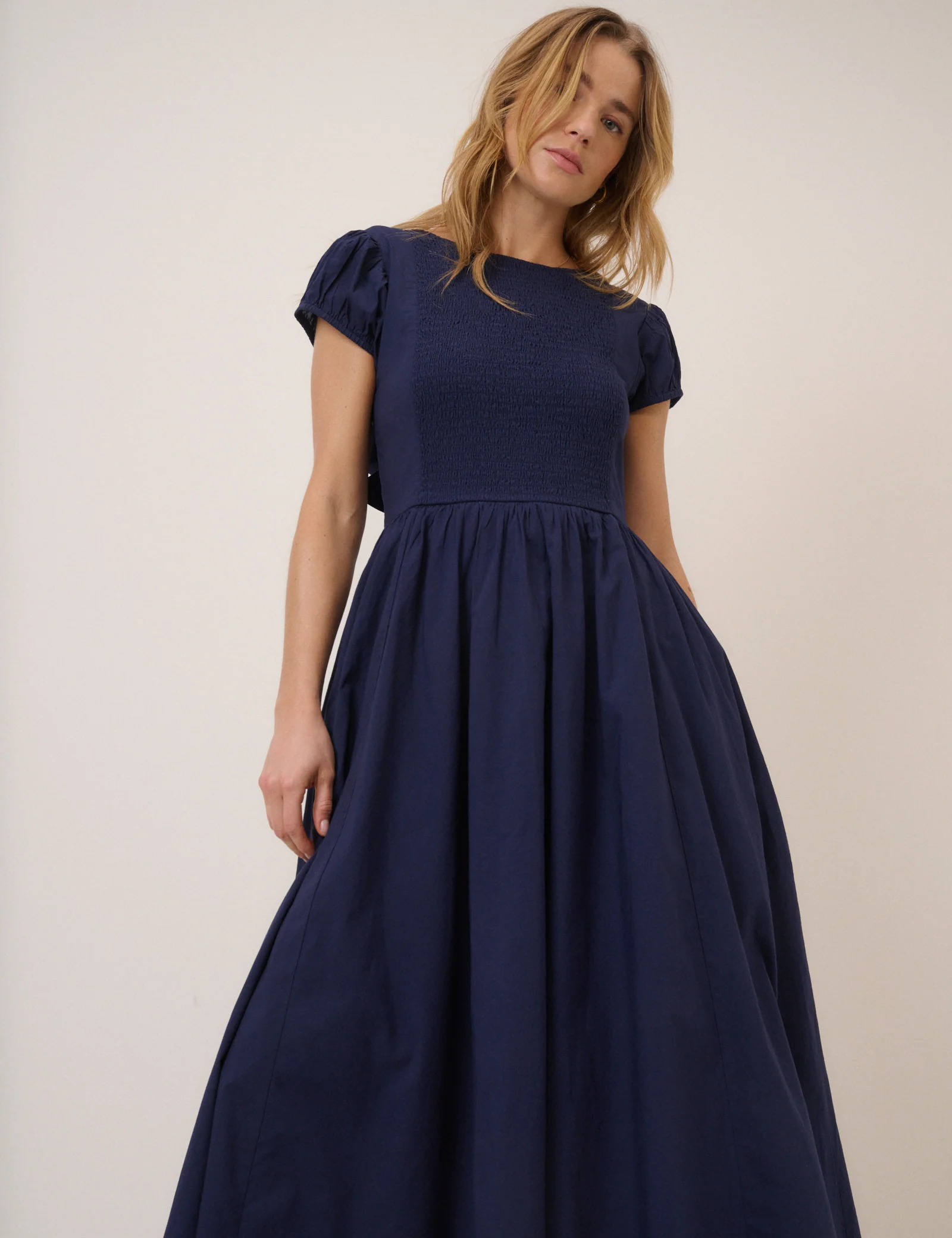 Navy Puff Sleeve Allison Midi Dress - Image 5