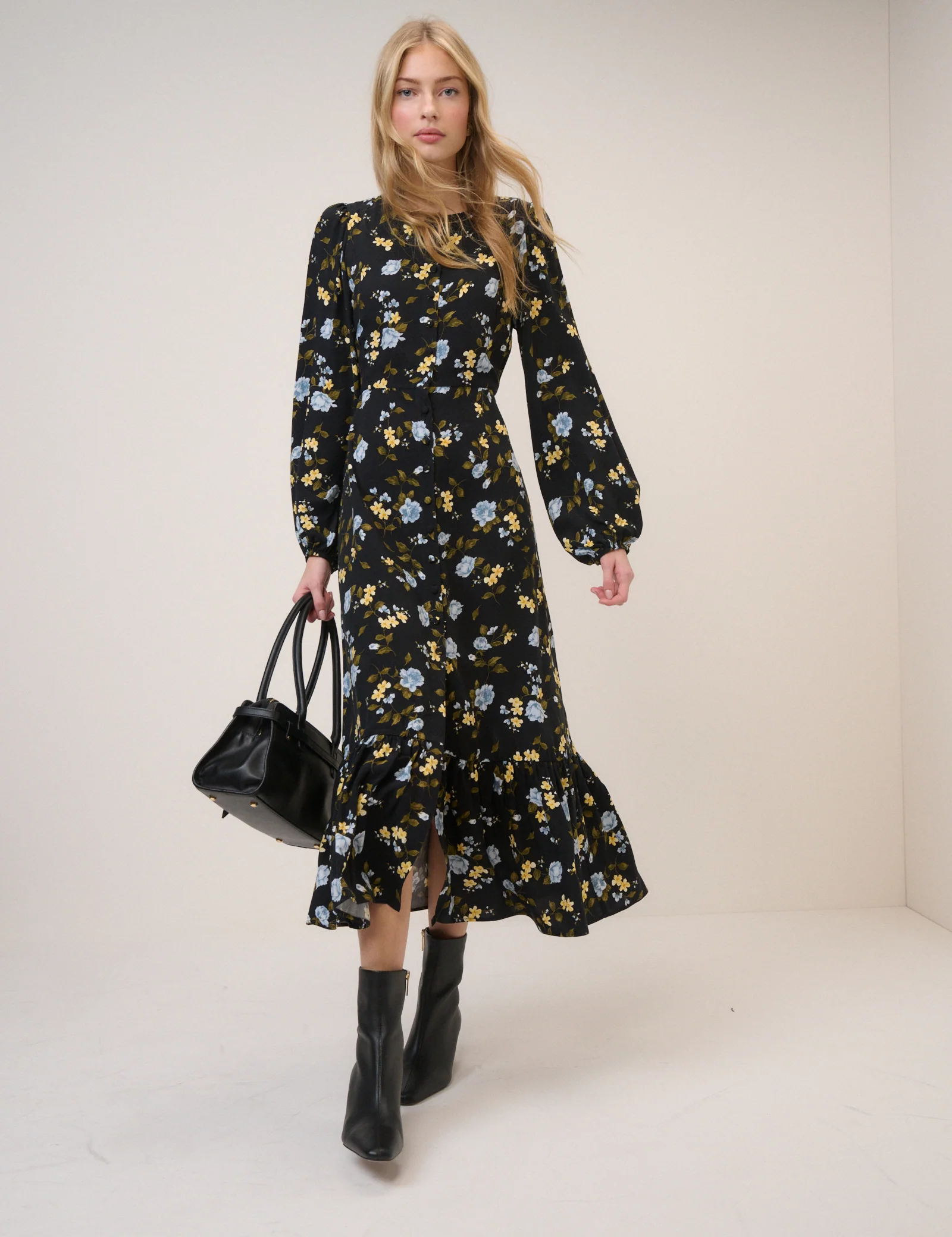 Black Floral Amara Midi Dress - Image 3