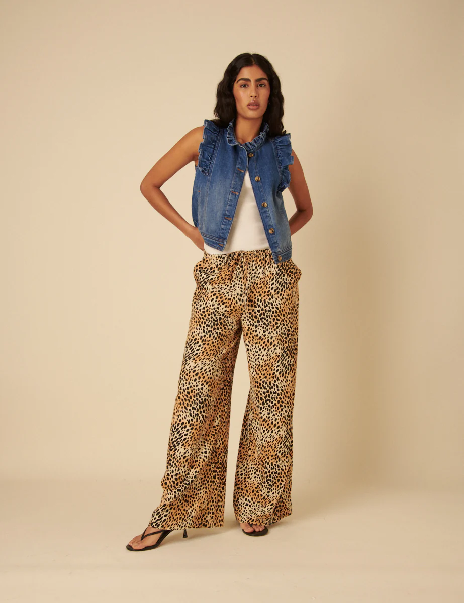 Leopard Print Drawstring Linen-blend Trousers - Image 5