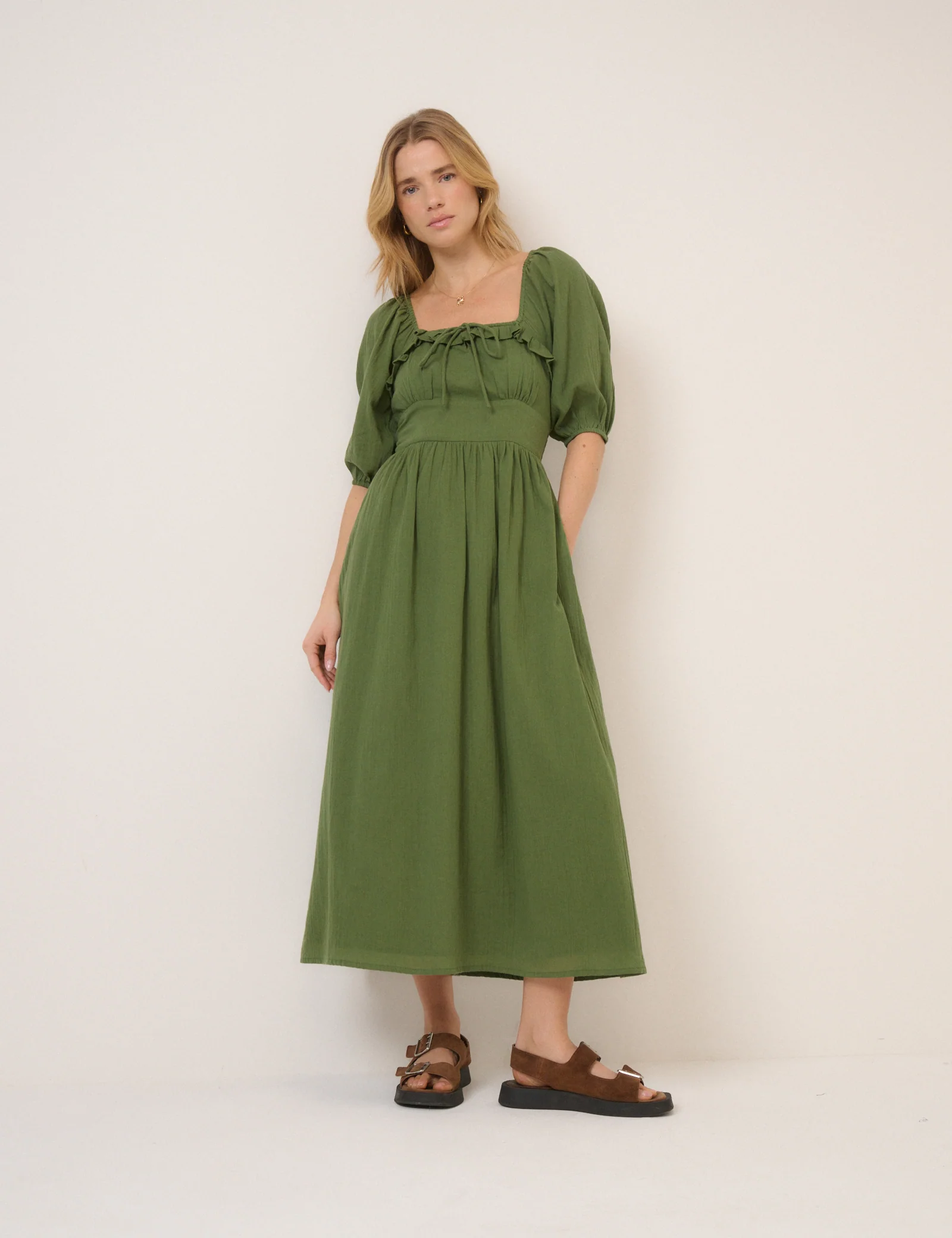 Green Puff Sleeve Annie Midi Dress - Image 2