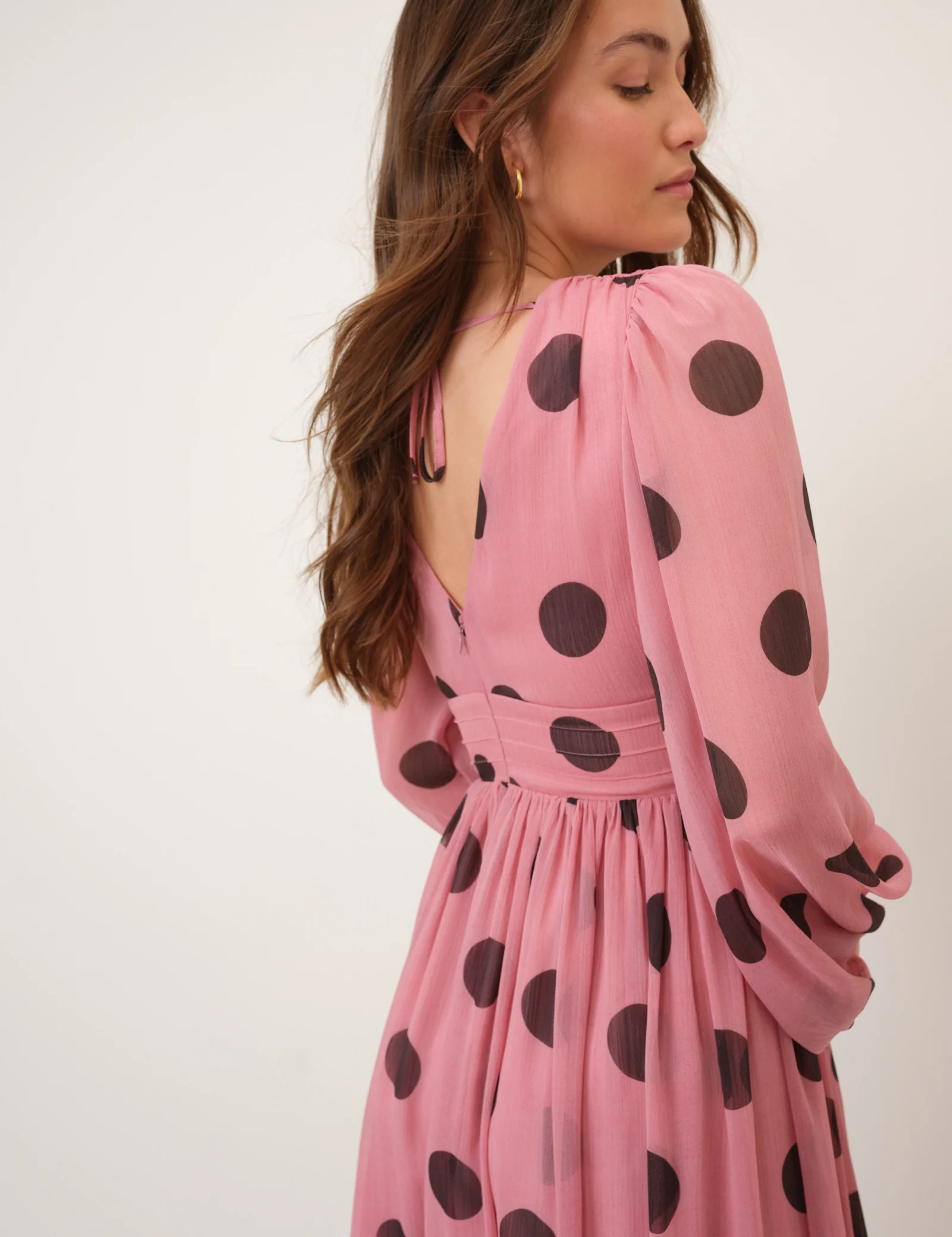 Pink Polka Dot Balloon Sleeve Anya Midi Dress - Image 5