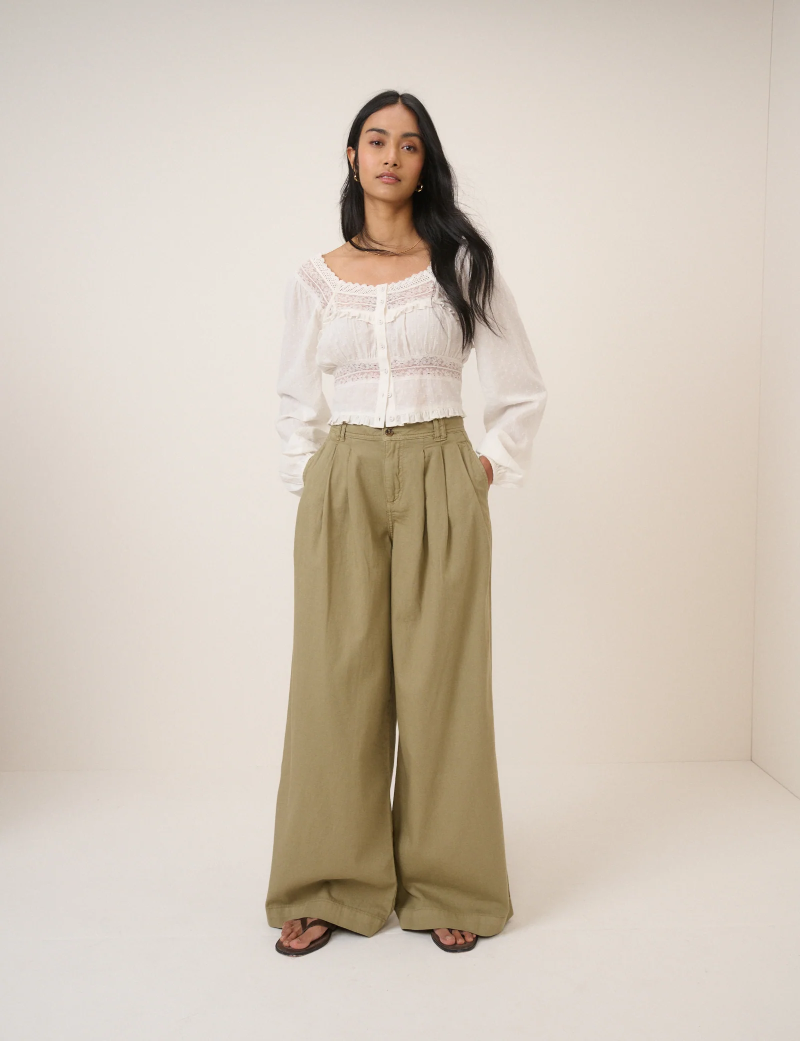 Green Pleated Wide Leg Trousers