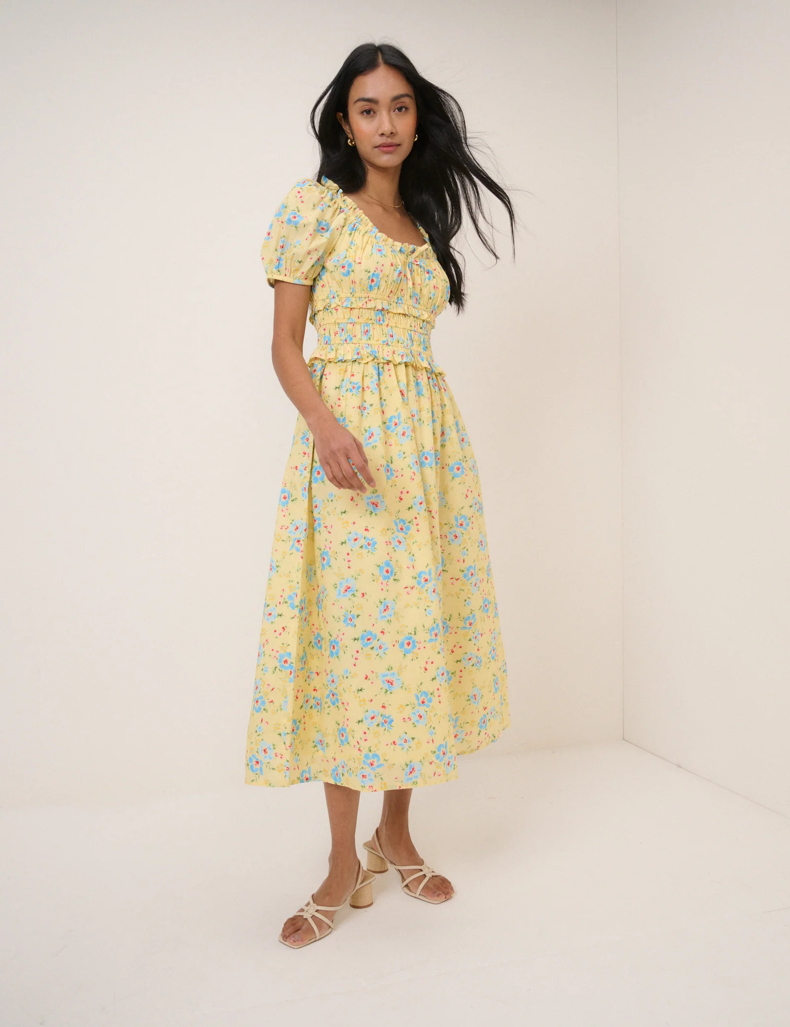 Butter Yellow Floral Ariel Midi Dress