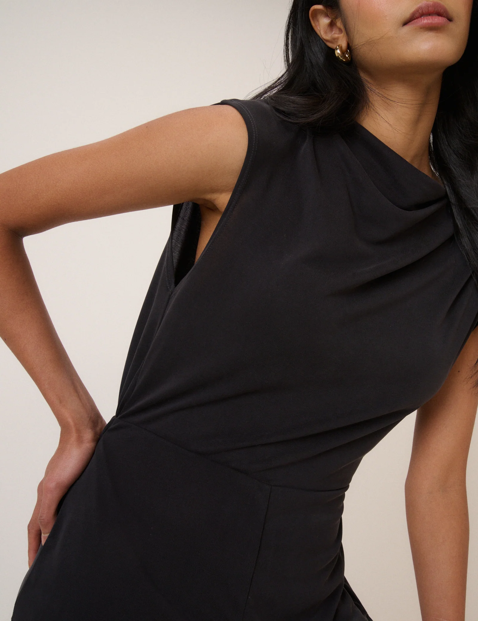 Black Boat Neck Jersey Sleeveless Jersey Jumpsuit - Image 3