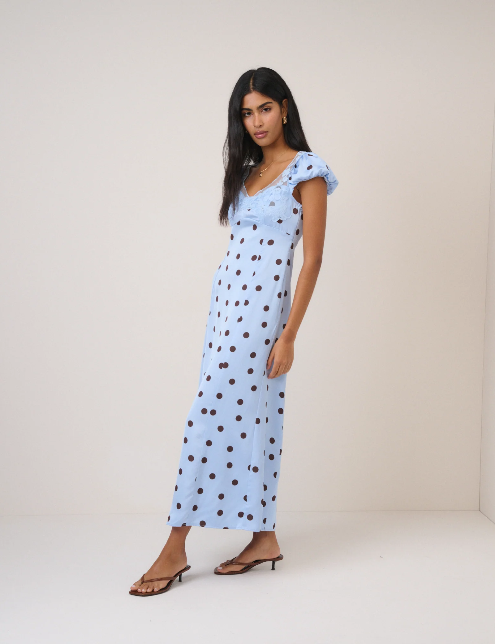 Blue Polka Dot Ava Midi Dress - Image 3