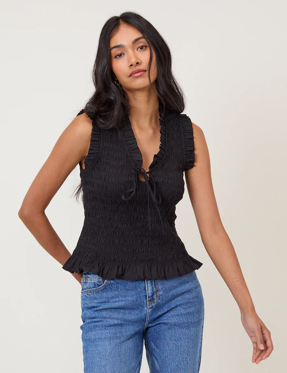Black Shirred Top