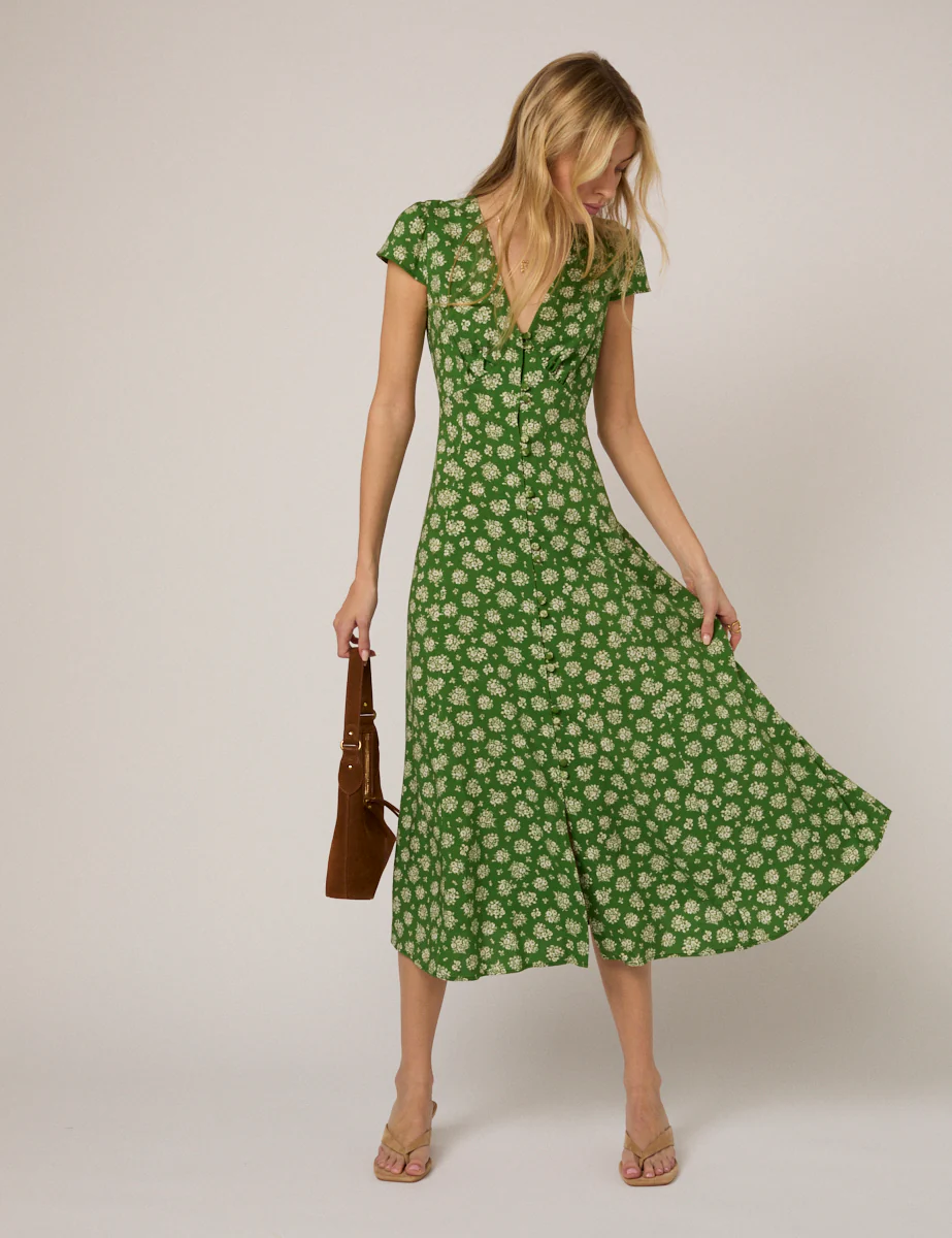 Green Floral Avery Midi Dress