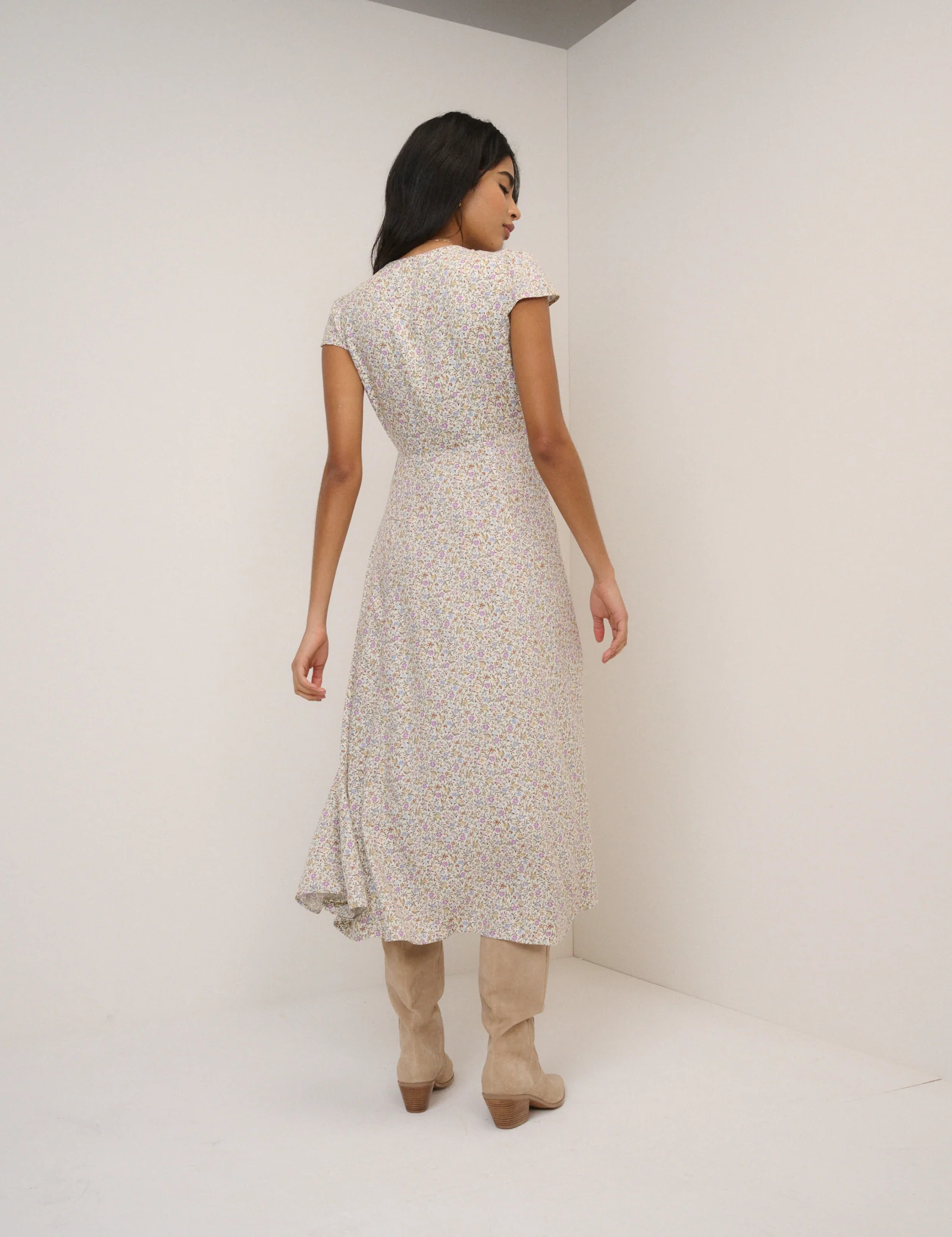 Pink Ditsy Floral Avery Midi Dress - Image 4