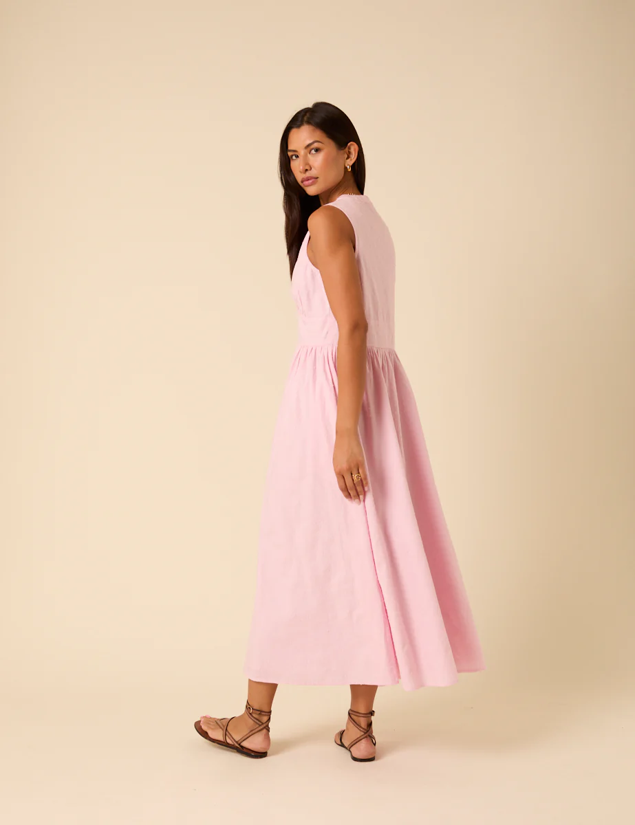Baby Pink Sleeveless Starlight Midi Dress - Image 3