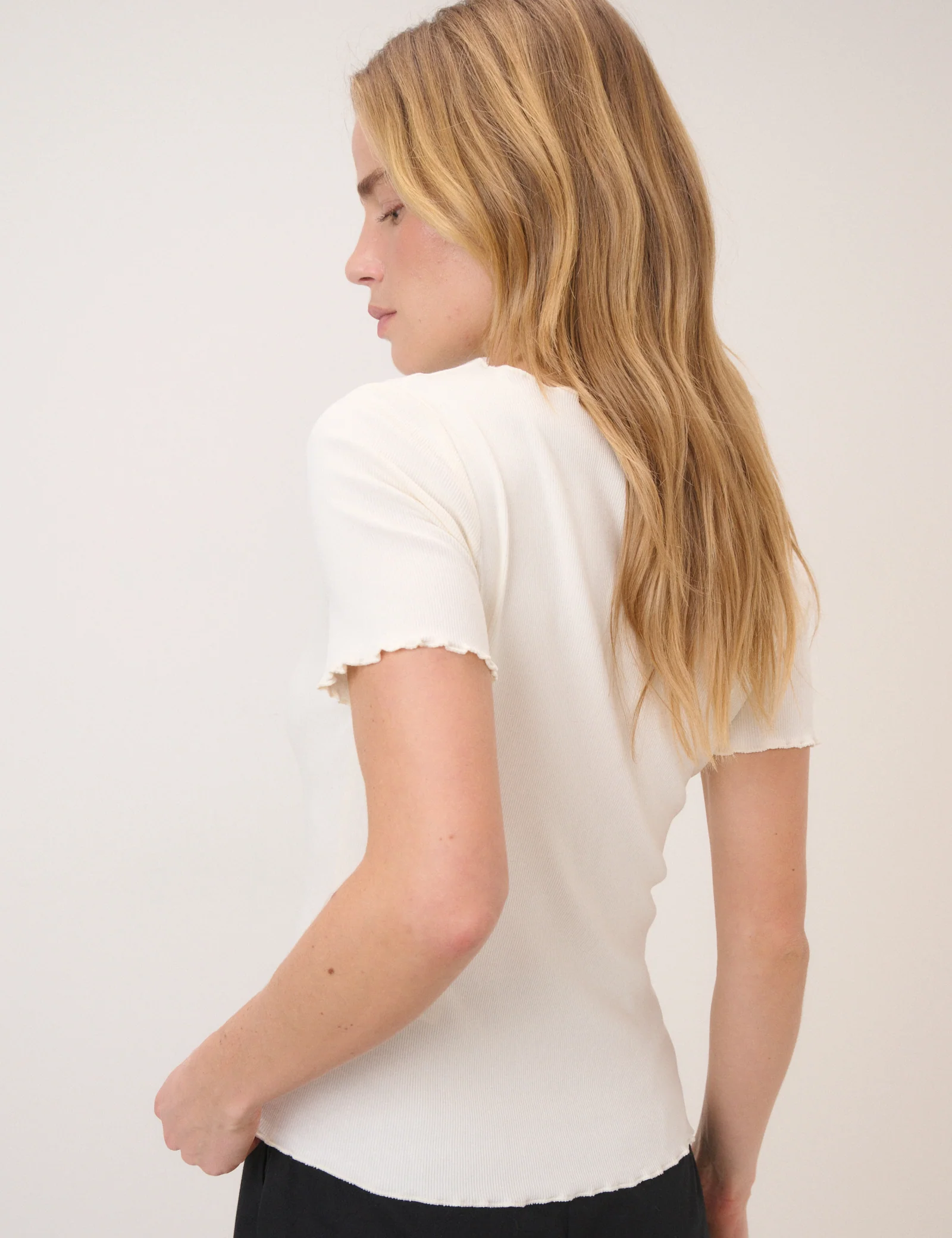 Cream Boat Neck Ribbed Top - Image 5
