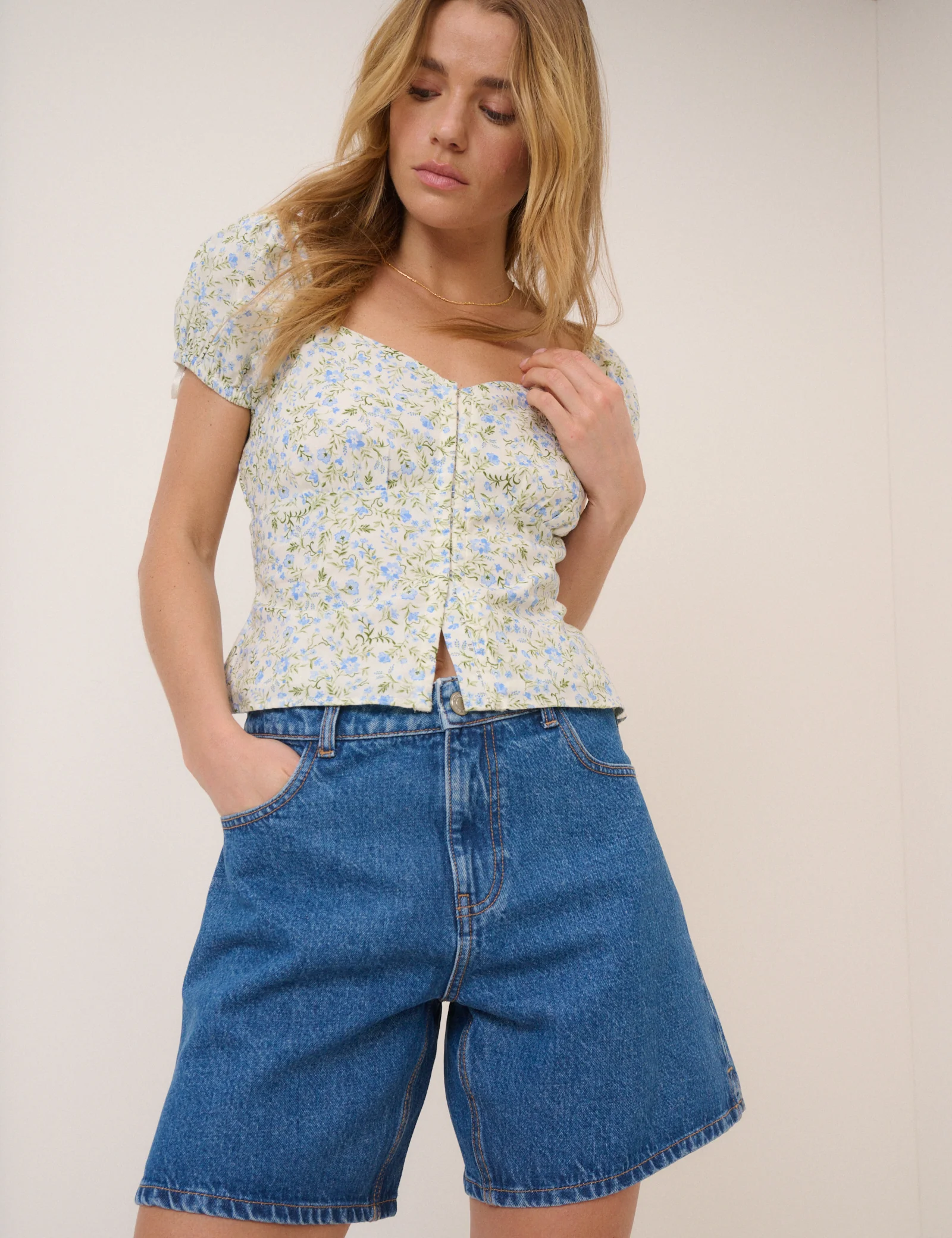 Mid Wash Denim Bermuda Shorts - Image 3