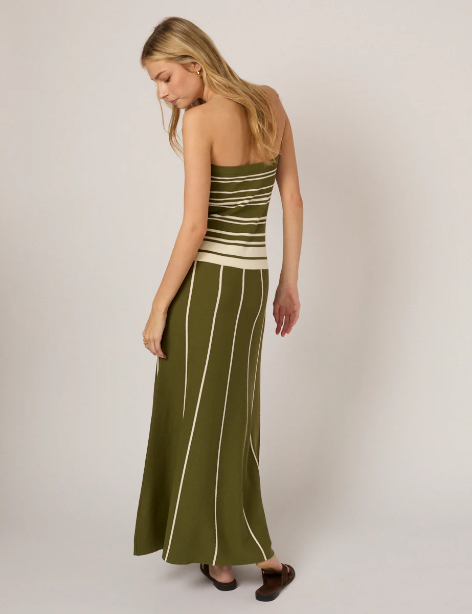 Green Striped Bandeau Knitted Midi Dress - Image 6