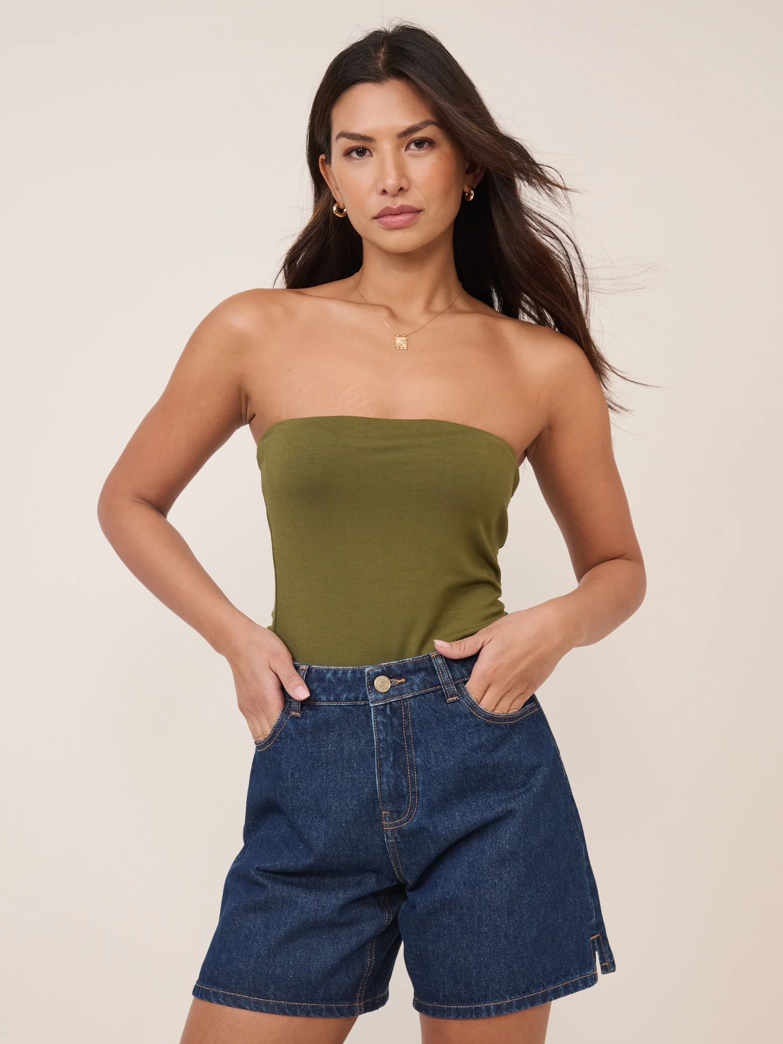 Khaki Green Bandeau Top - Image 4