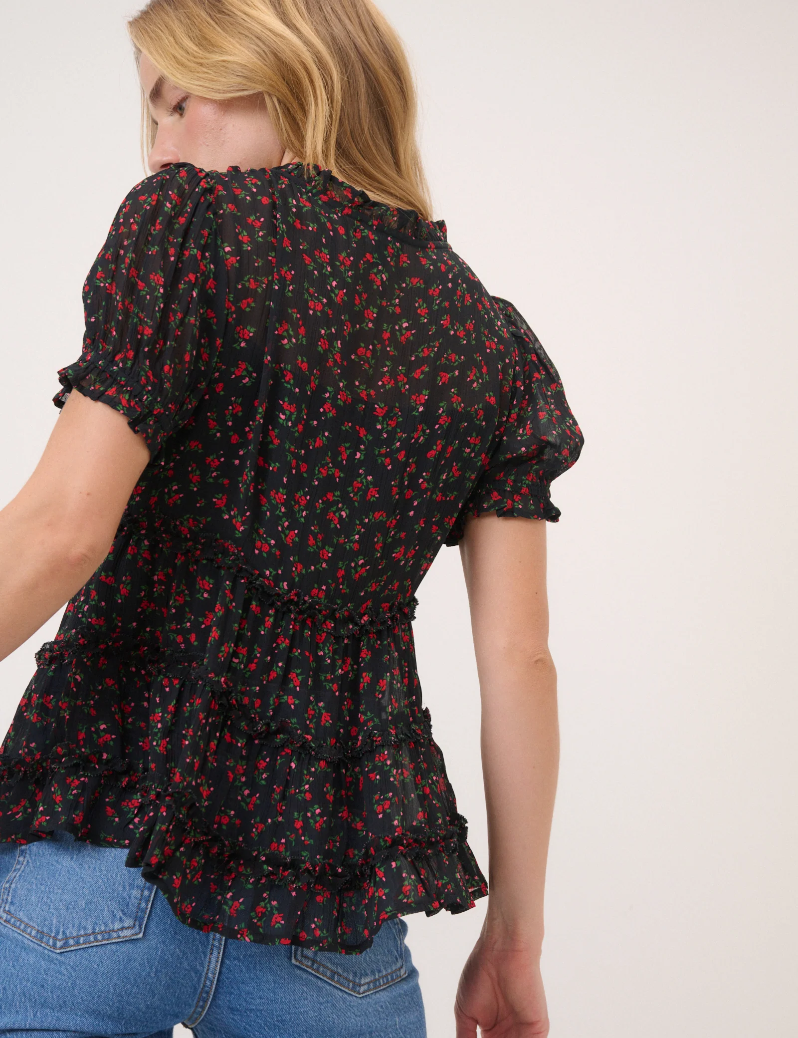 Black Floral Scoop Neck Top - Image 5
