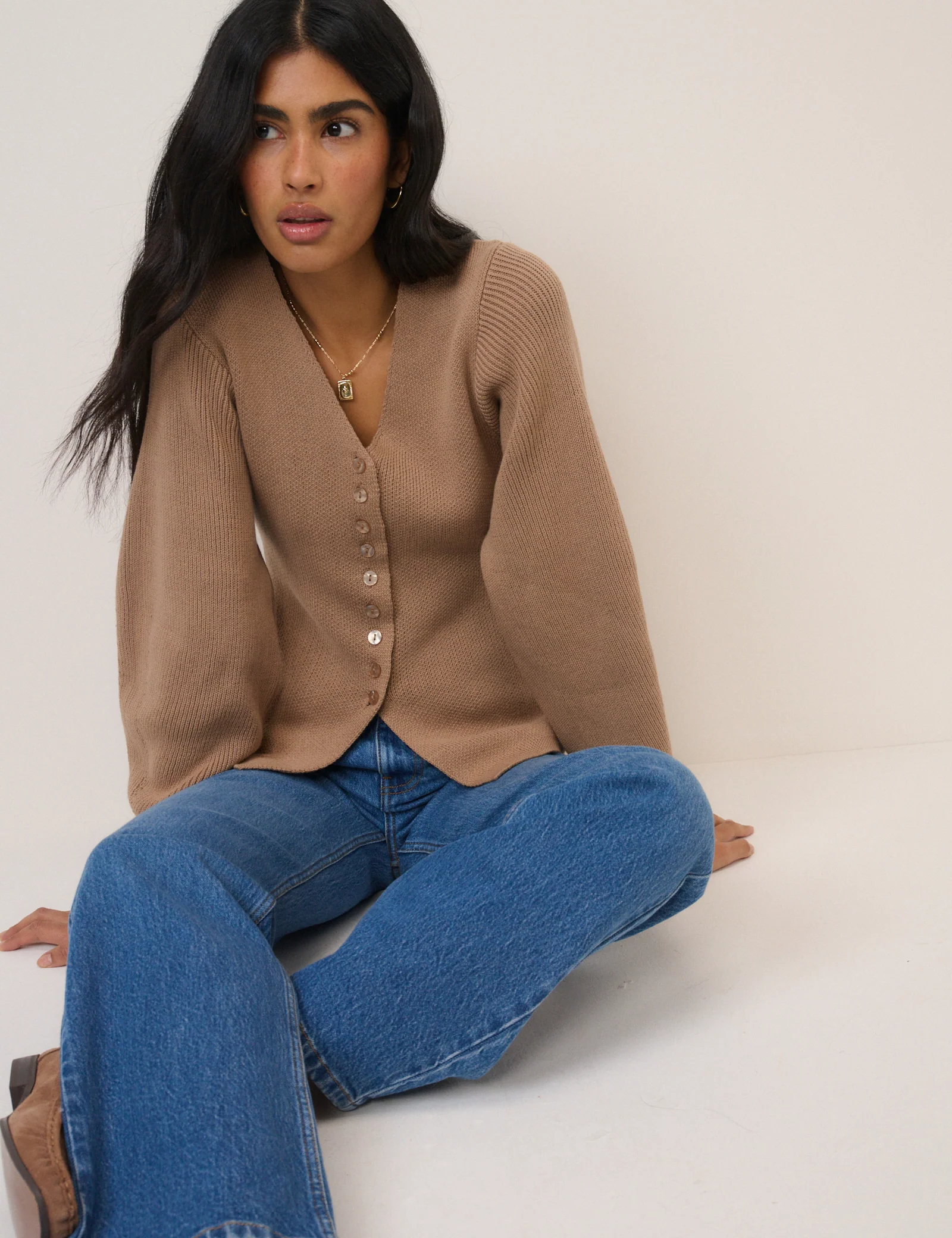 Light Brown Longline Cardigan - Image 4