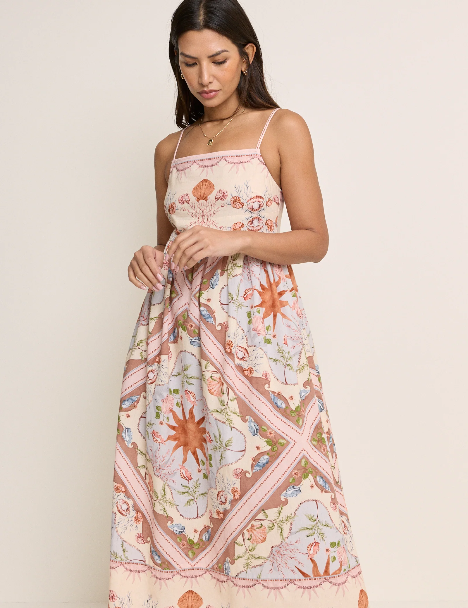 Peach Tile Print Athena Strappy Maxi Dress - Image 3