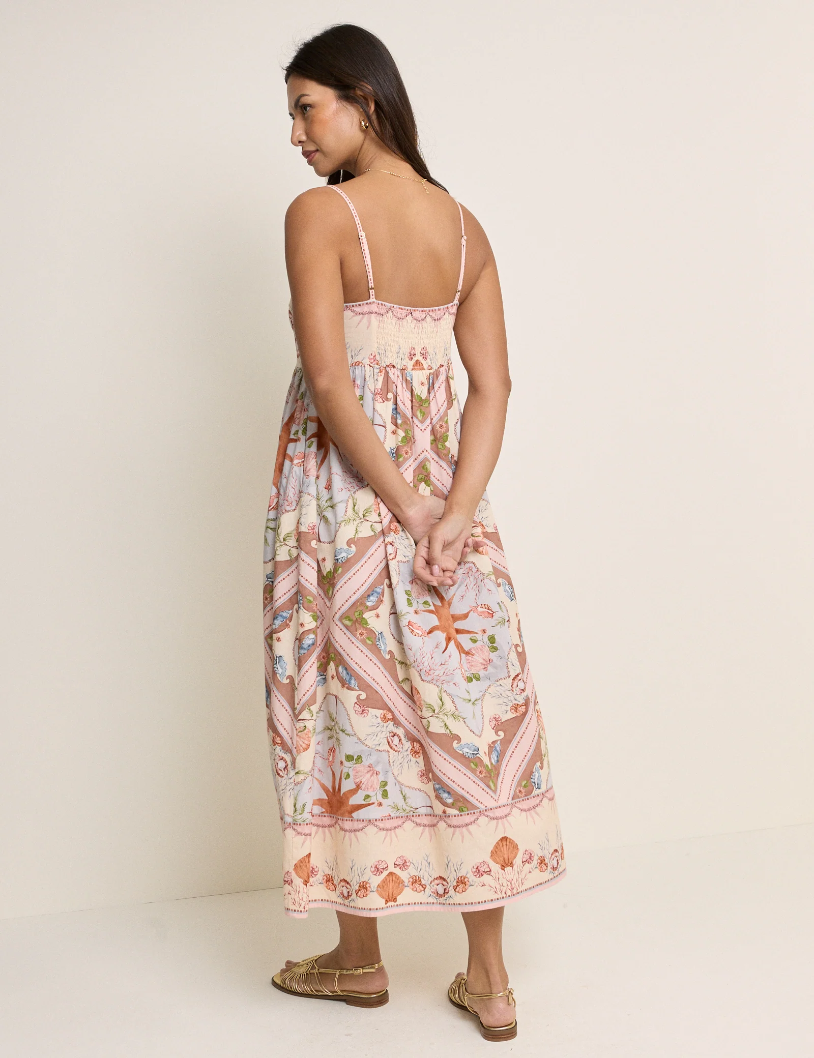 Peach Tile Print Athena Strappy Maxi Dress - Image 4