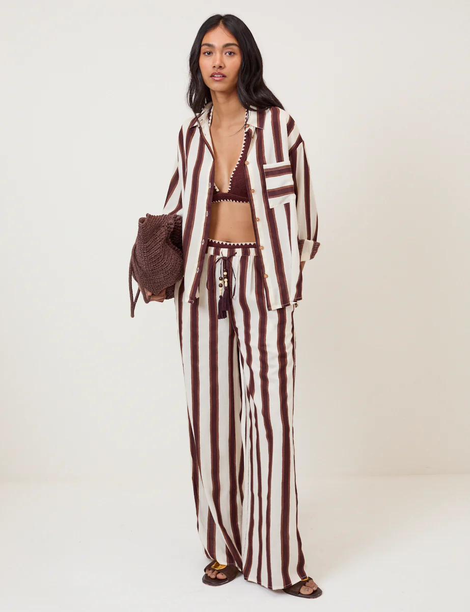 Brown Striped Linen-Blend Shirt - Image 3