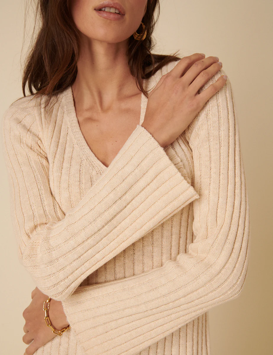 Beige A-Line Knitted Dress - Image 2