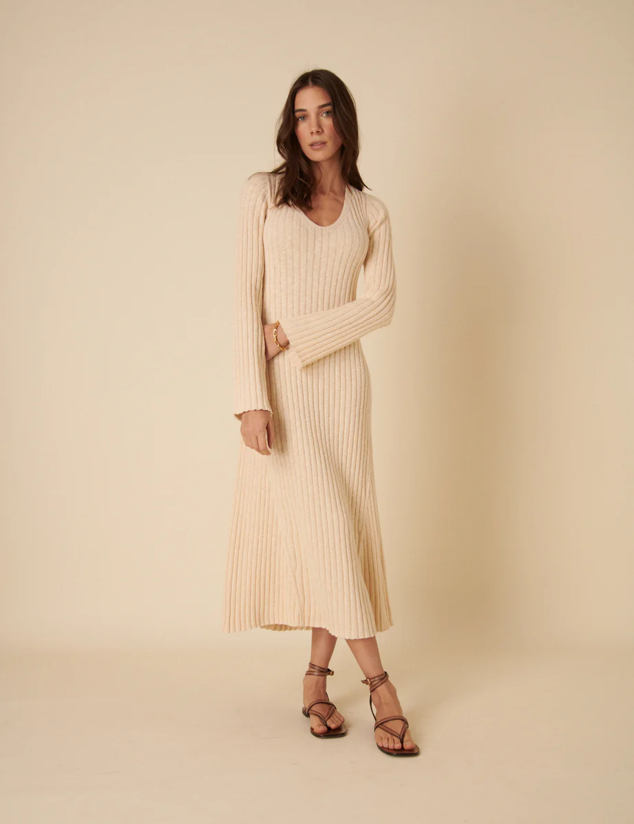 Beige A-Line Knitted Dress - Image 3