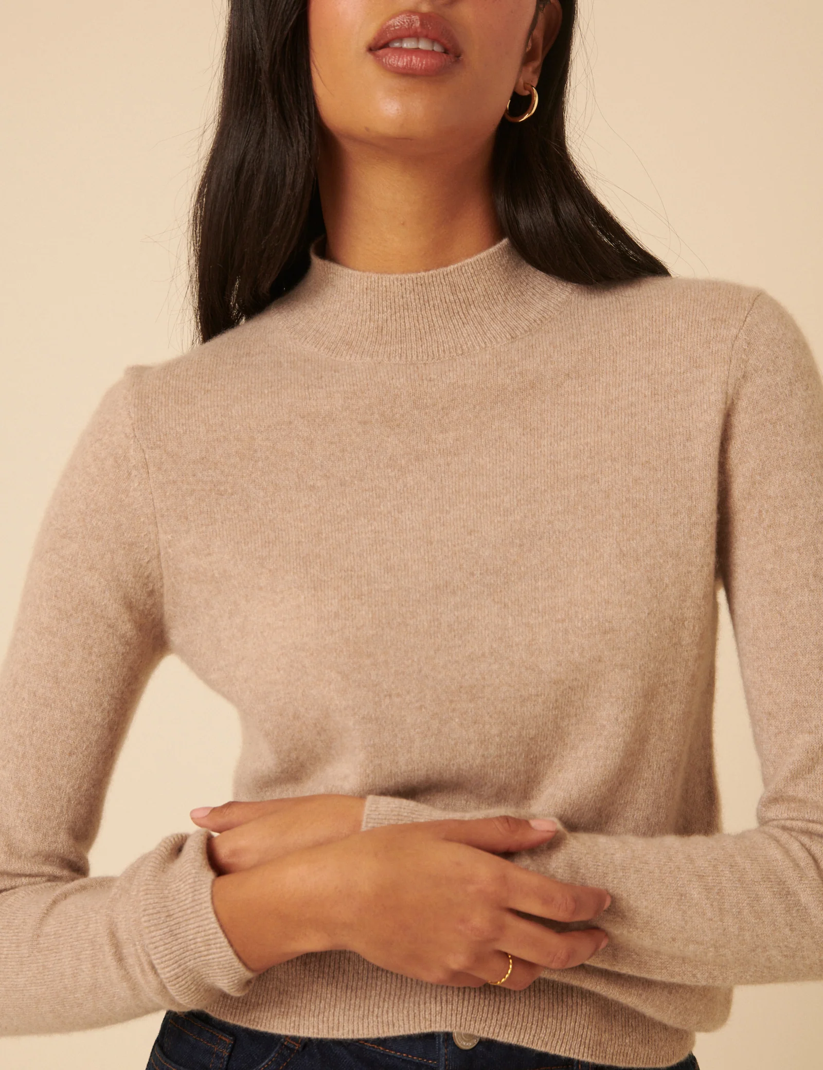 Beige Cashmere Funnel Neck Jumper - Image 6