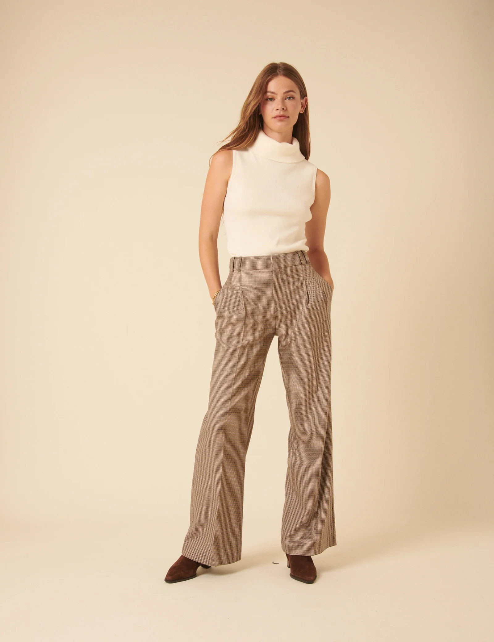 Brown Heritage Check Tailored Trousers - Image 4