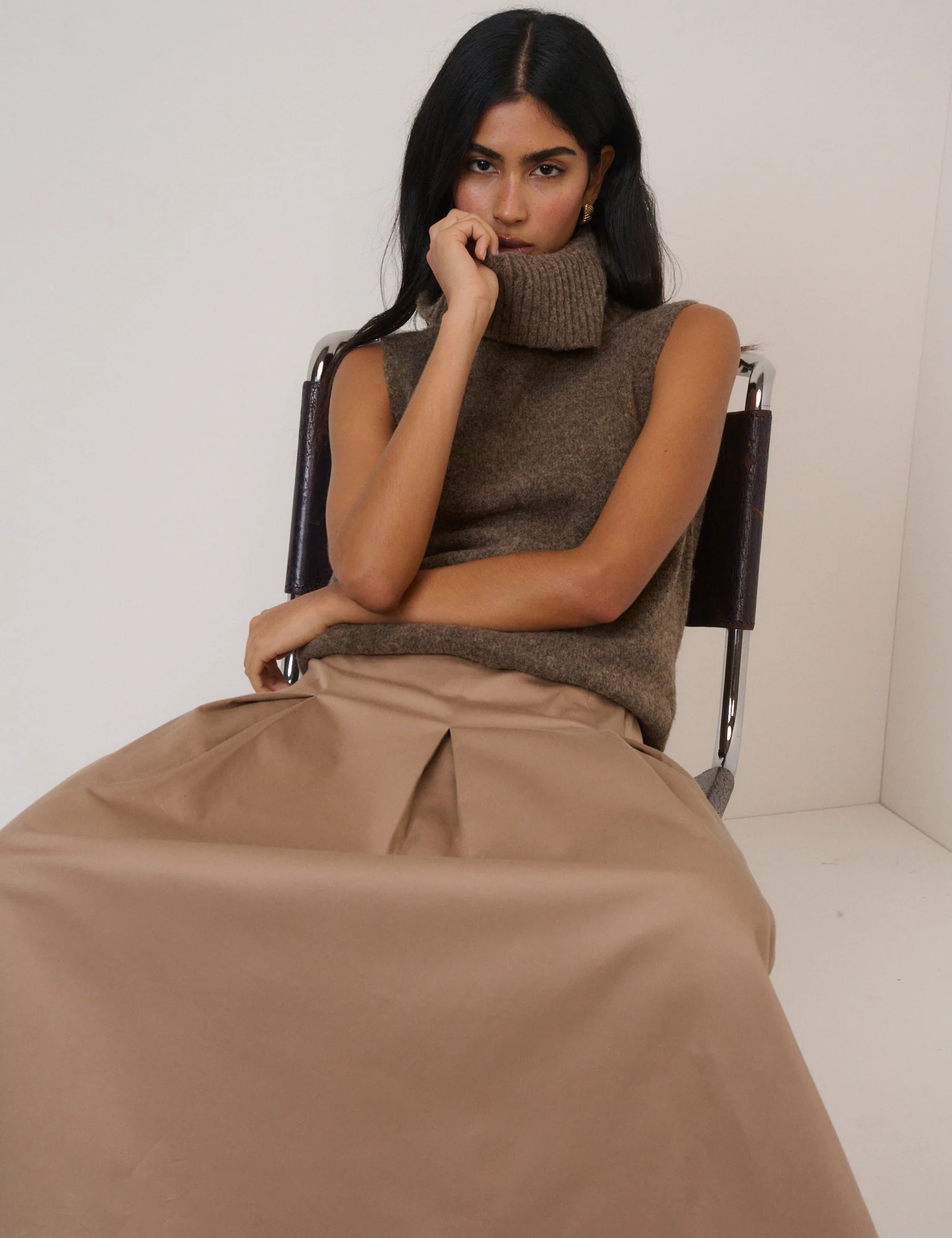 Beige Pleated Midi Skirt - Image 3