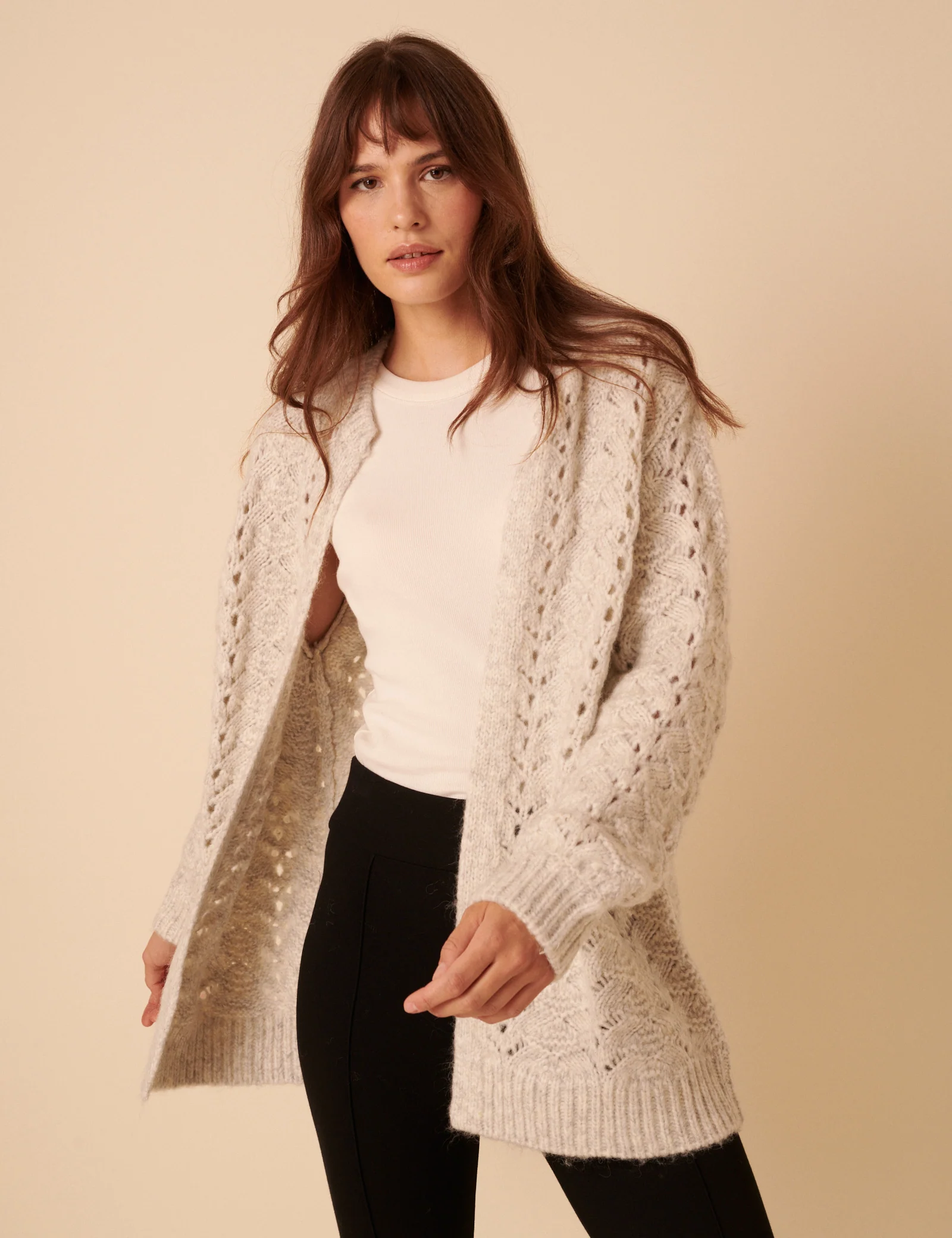 Grey Pointelle Relaxed Cardigan