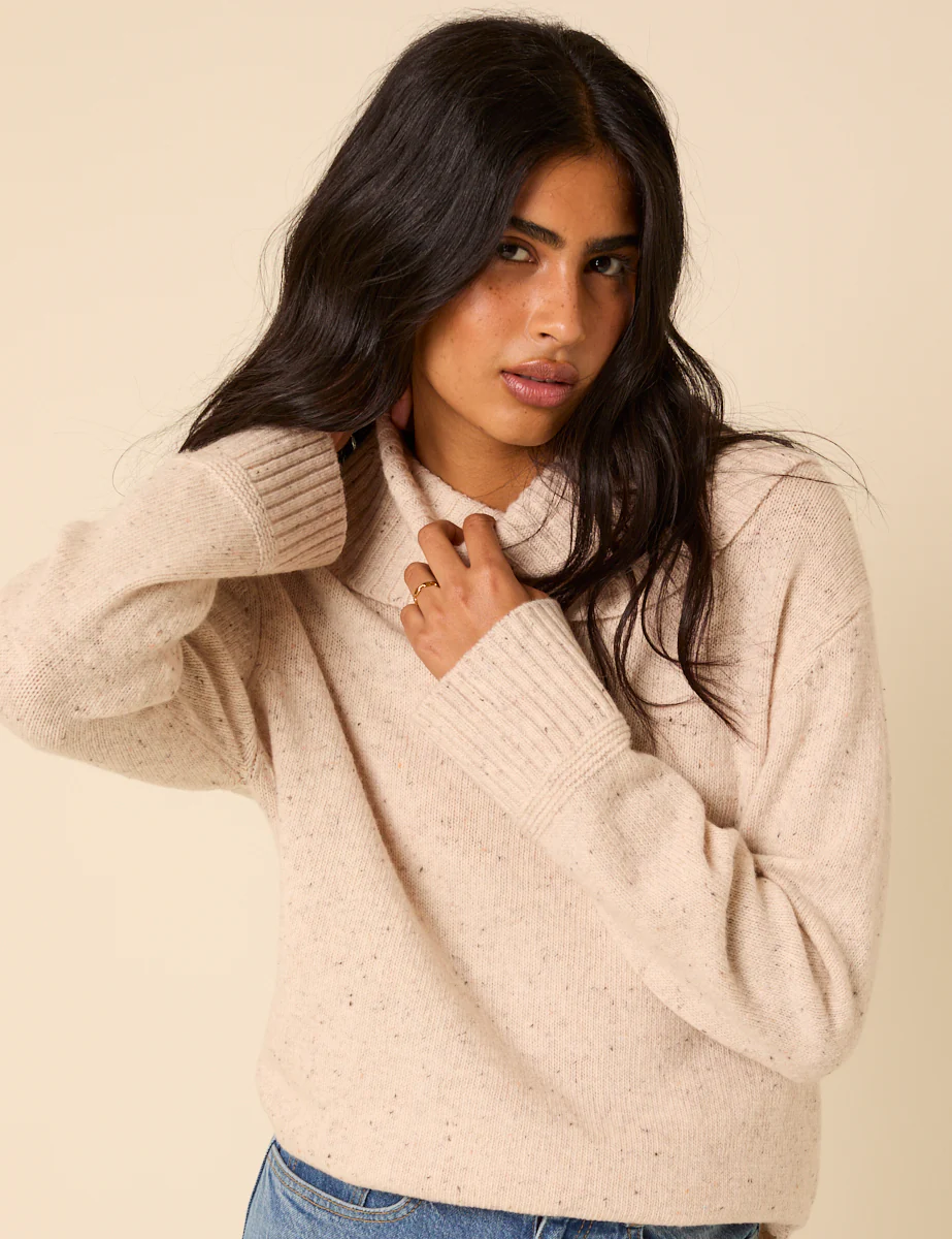 Beige Wool Blend Roll Neck Jumper - Image 3