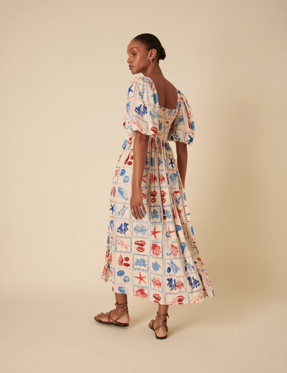 Beige Shell Print Nova Midi Dress - Image 3