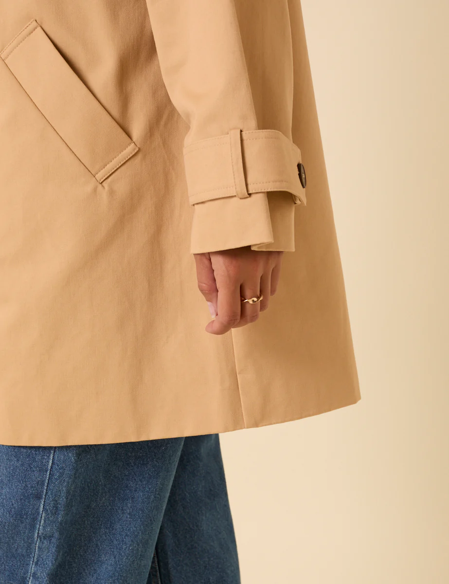 Camel Single Breasted Cropped Trench Coat - Image 3