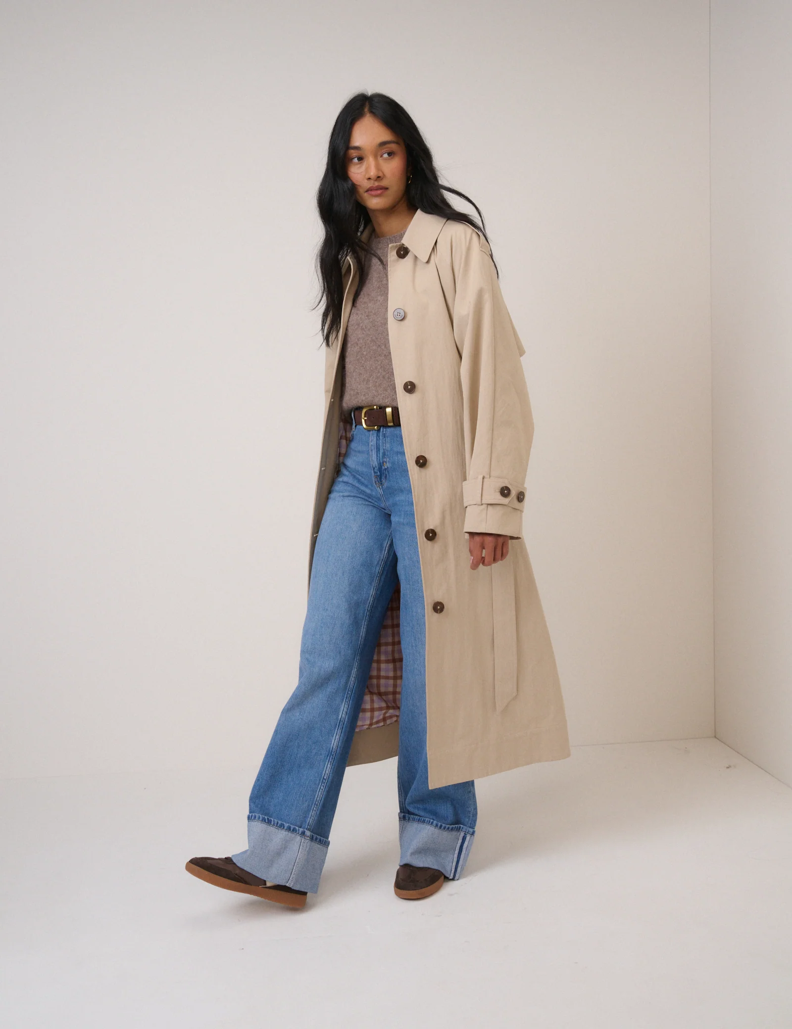 Beige Tie Waist Trench Coat - Image 2