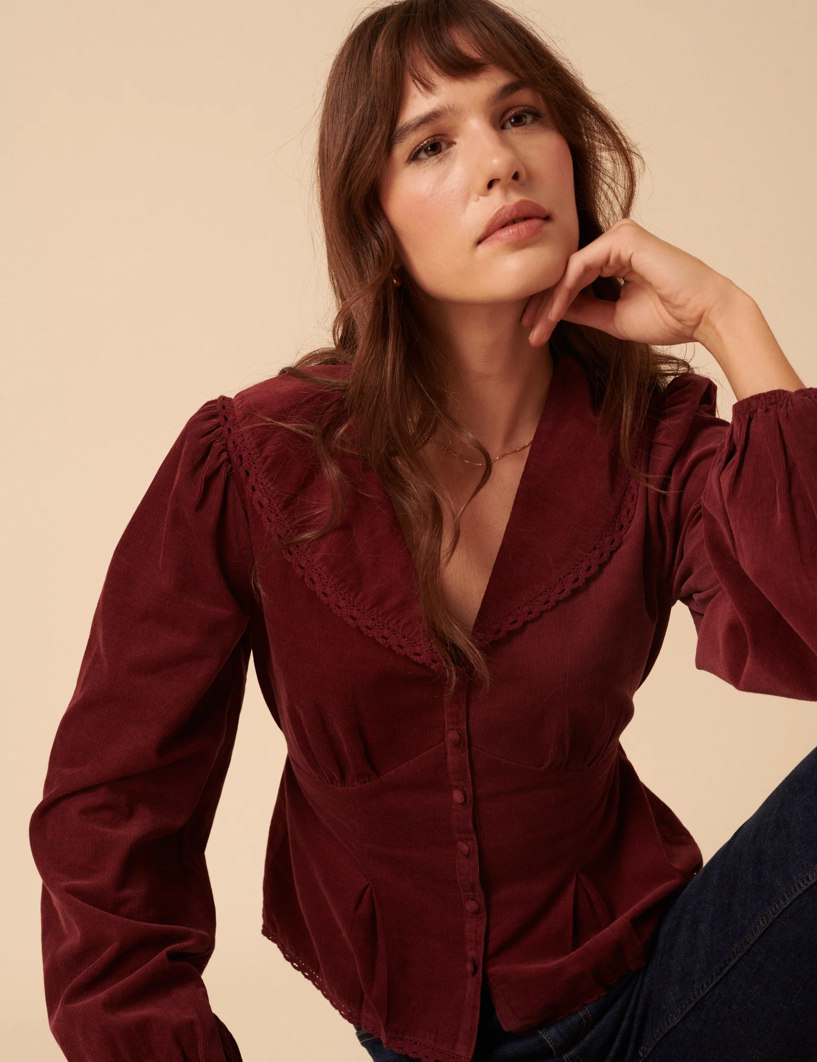 Burgundy Peter Pan Collar Blouse - Image 4