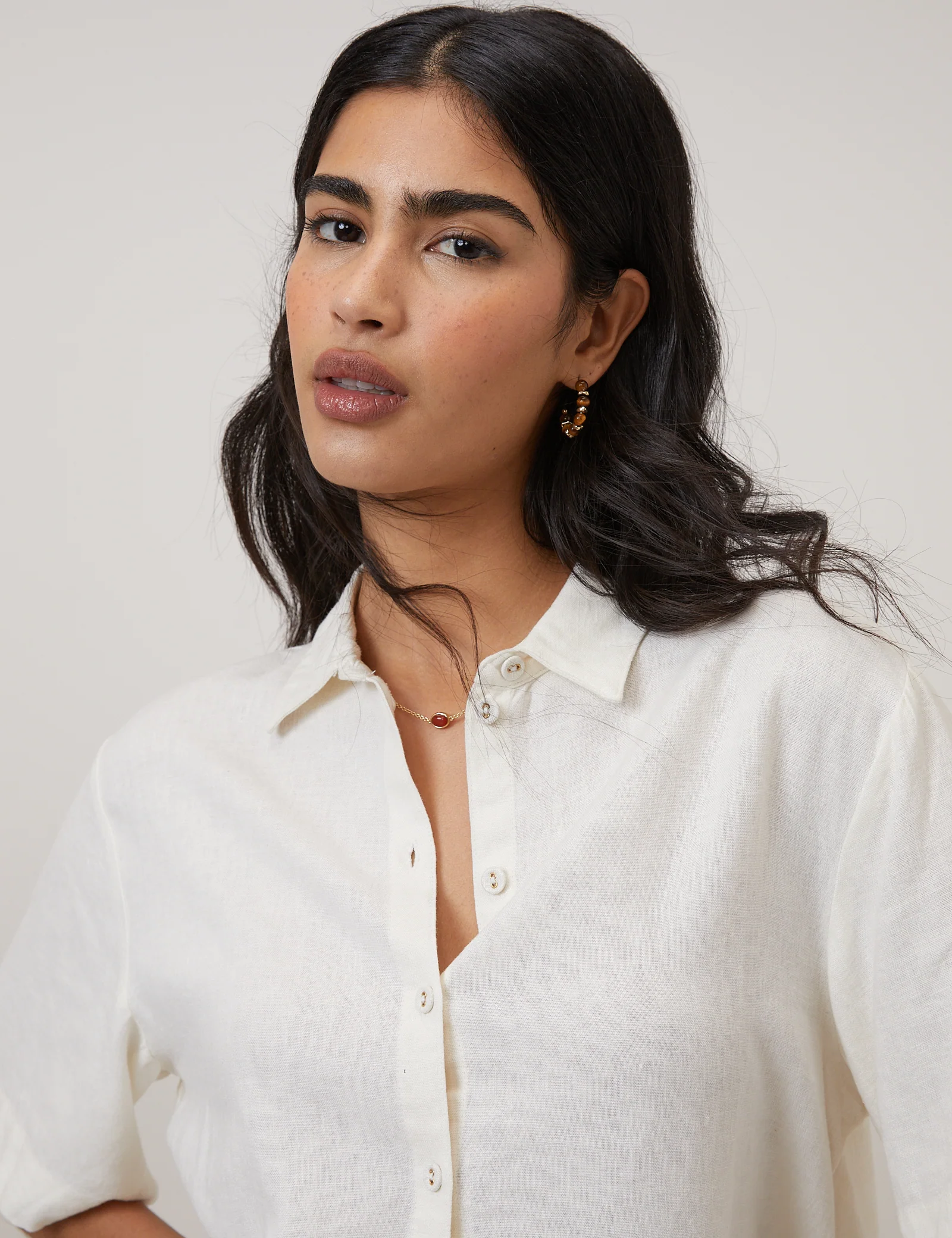 Cream Linen-Blend Cropped Shirt - Image 2