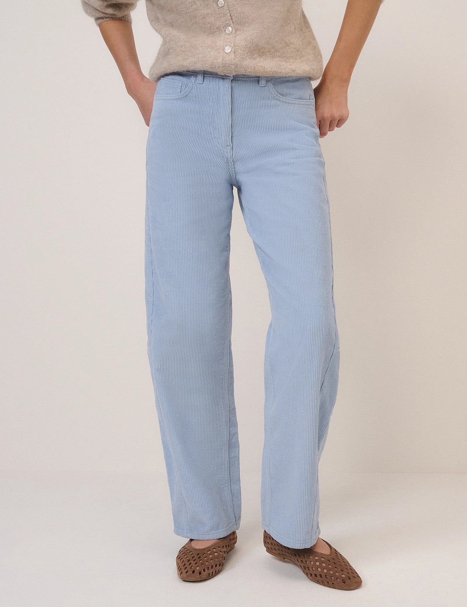 Light Blue Cord Bethnal Barrel Leg Jeans - Image 2