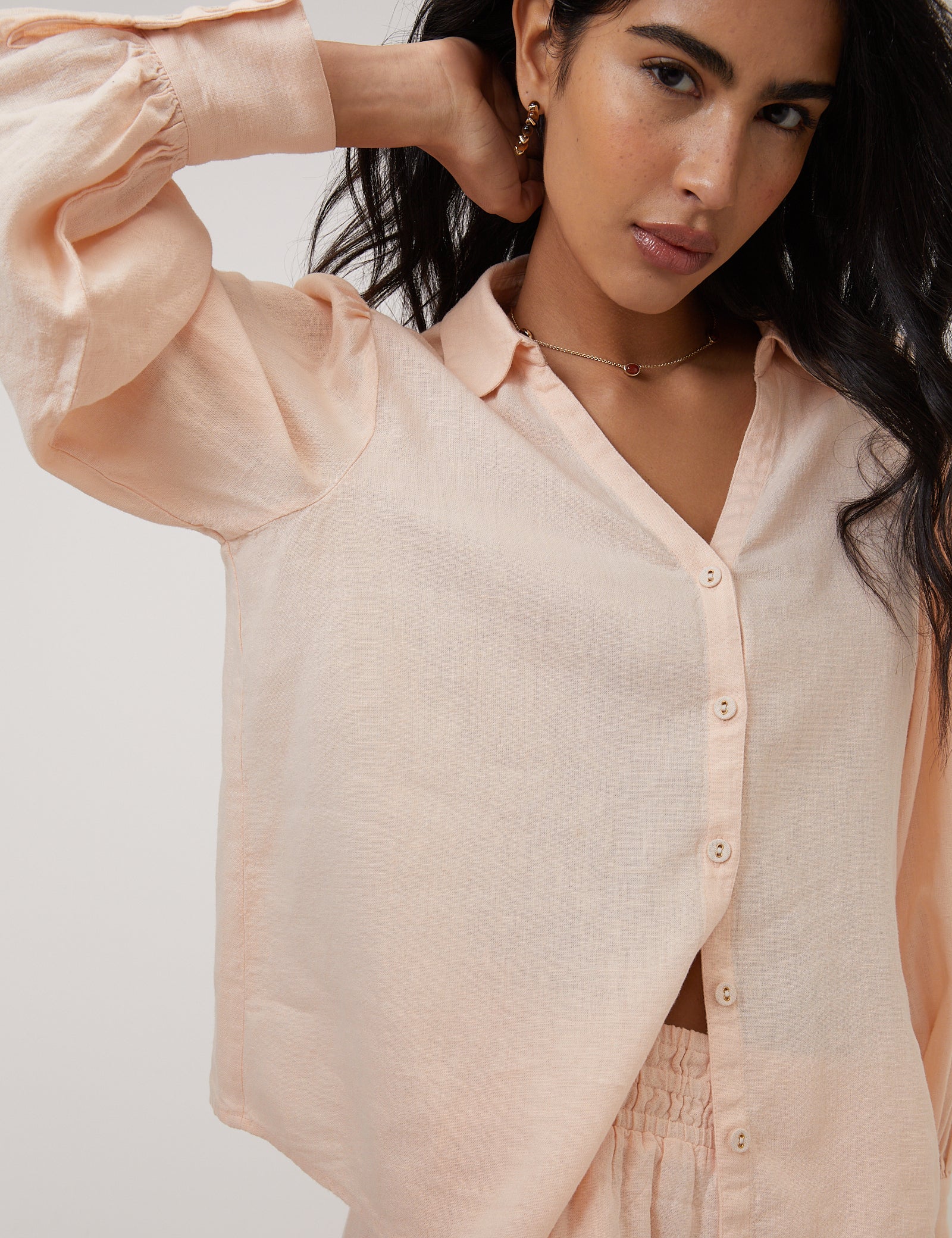 Peach Linen-blend Blouse - Image 4