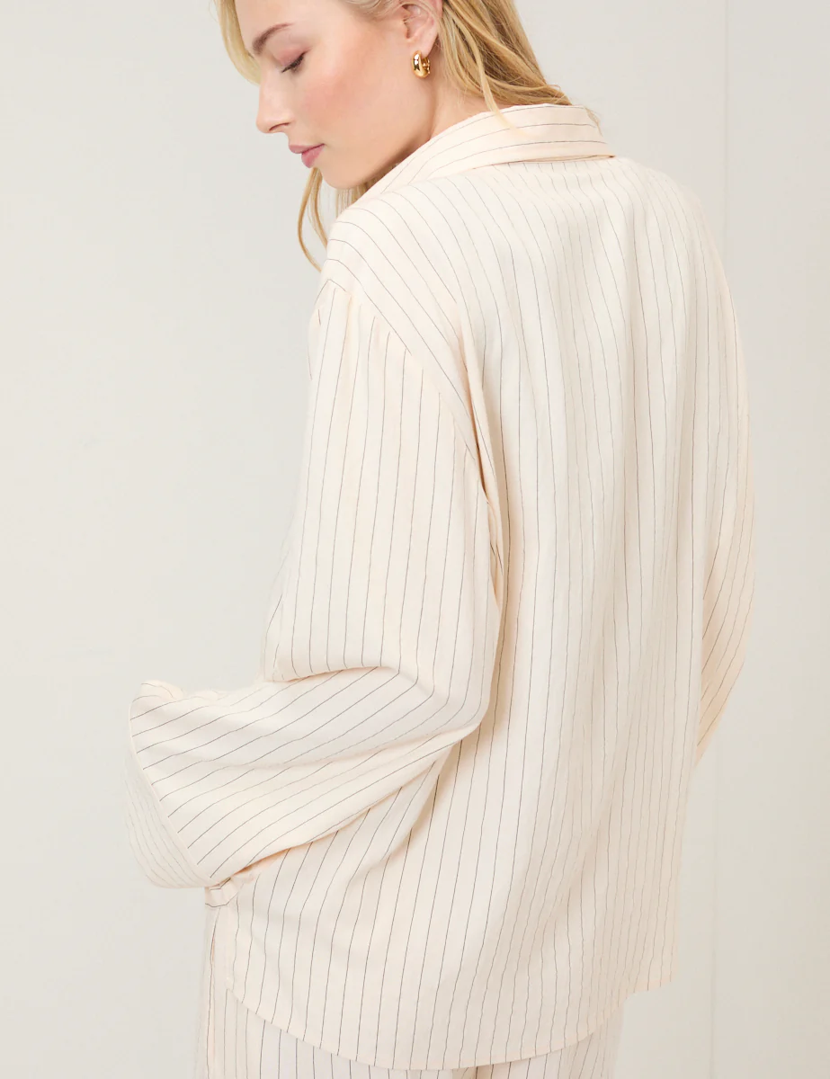 Cream Pinstripe Tie Front Shirt - Image 4