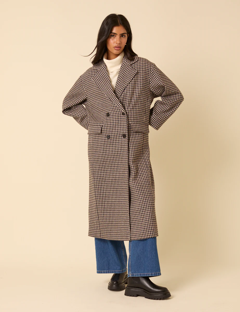 Black And Brown Houndstooth Relaxed Coat - Image 3