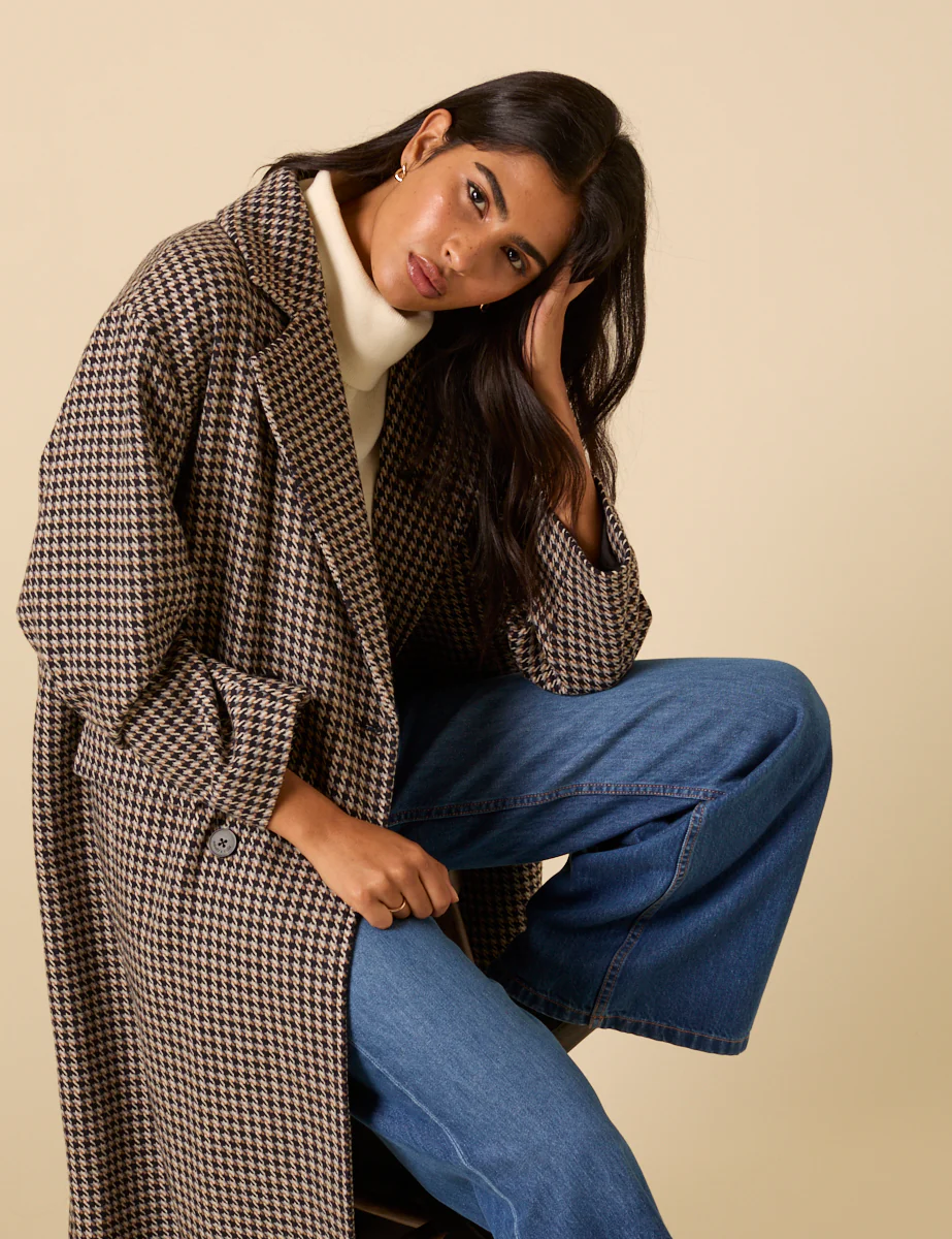 Black And Brown Houndstooth Relaxed Coat - Image 4