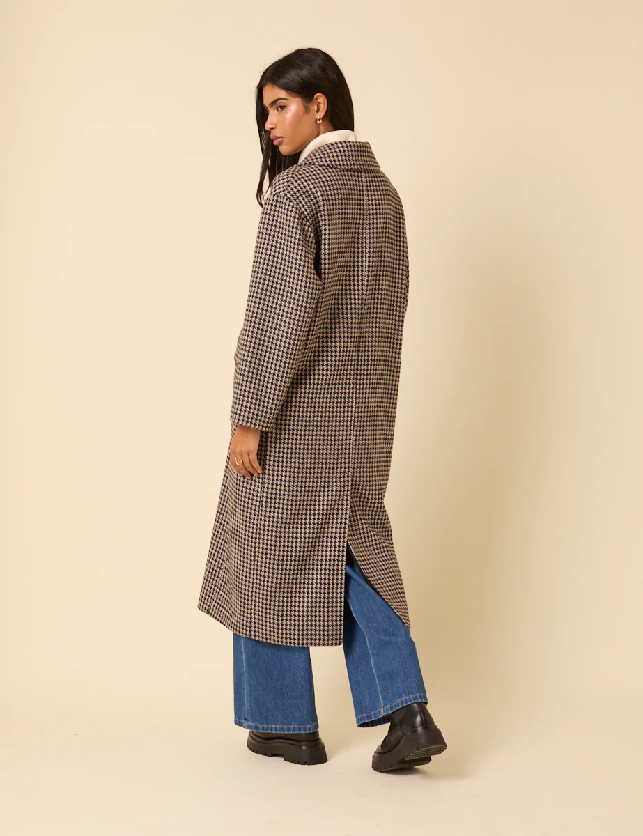 Black And Brown Houndstooth Relaxed Coat - Image 5